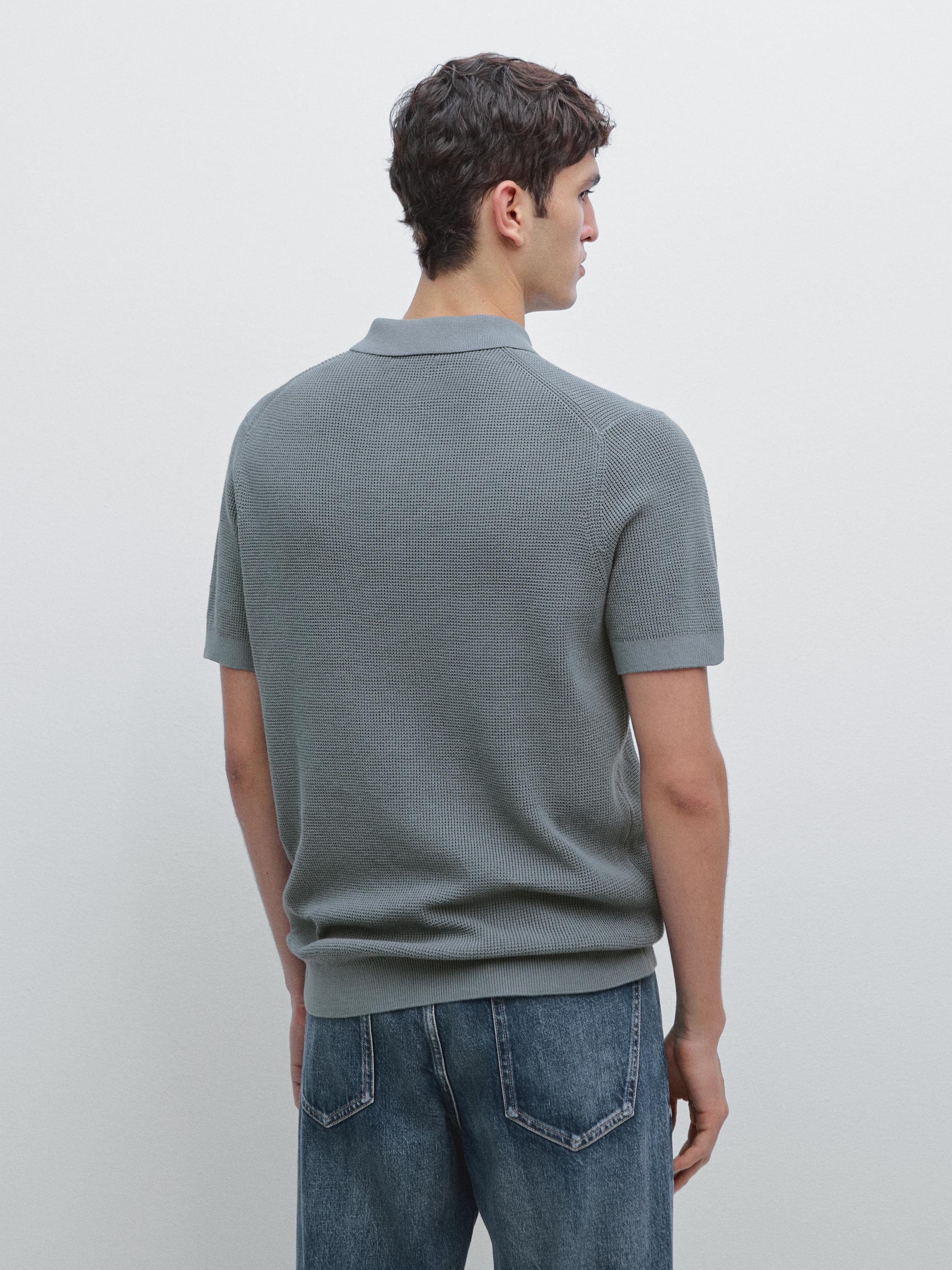 Textured cotton knit polo shirt — DEEP BLUE