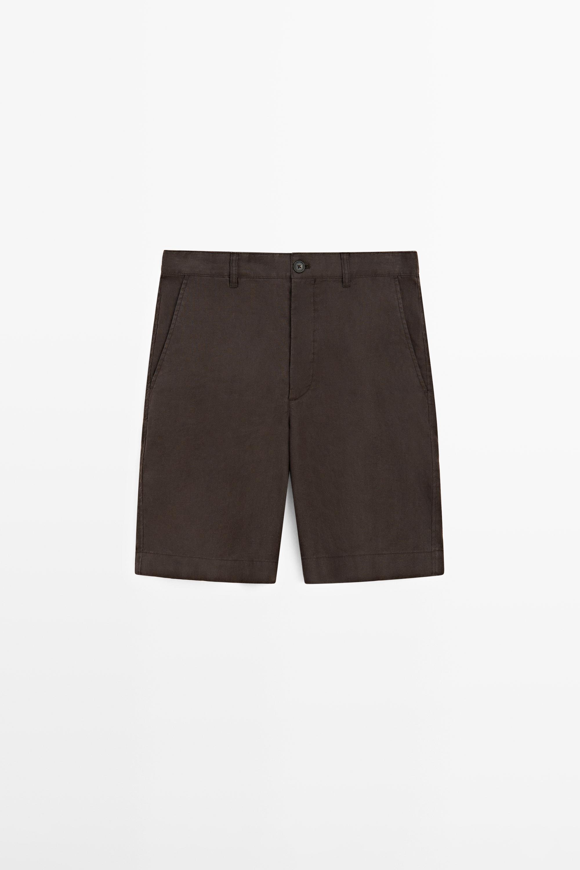 100% linen total look Bermuda shorts — BROWN