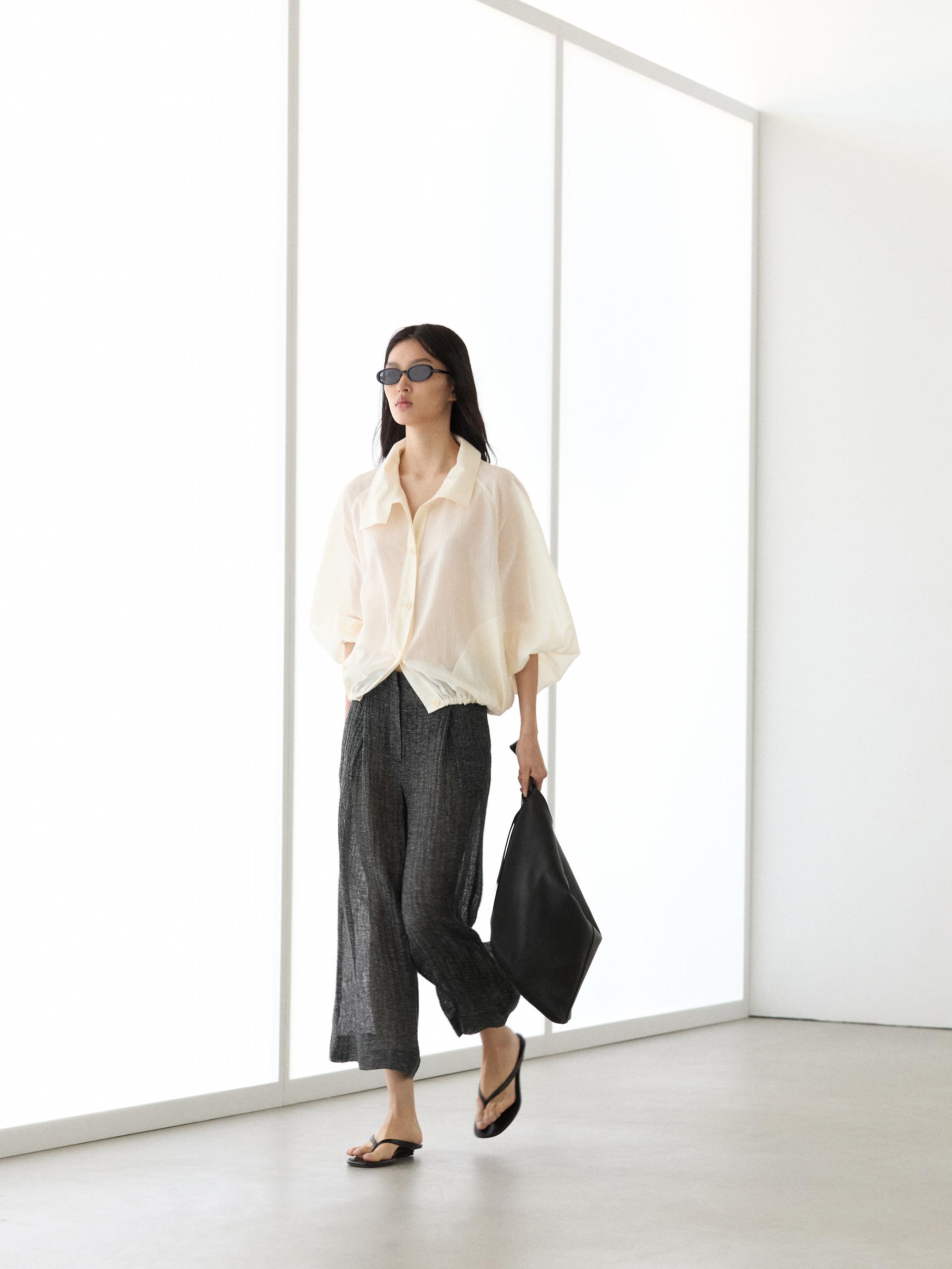 Pantalón Pinzas Total Look Melange Lino - Gris - 36 - Massimo Dutti - Mujer