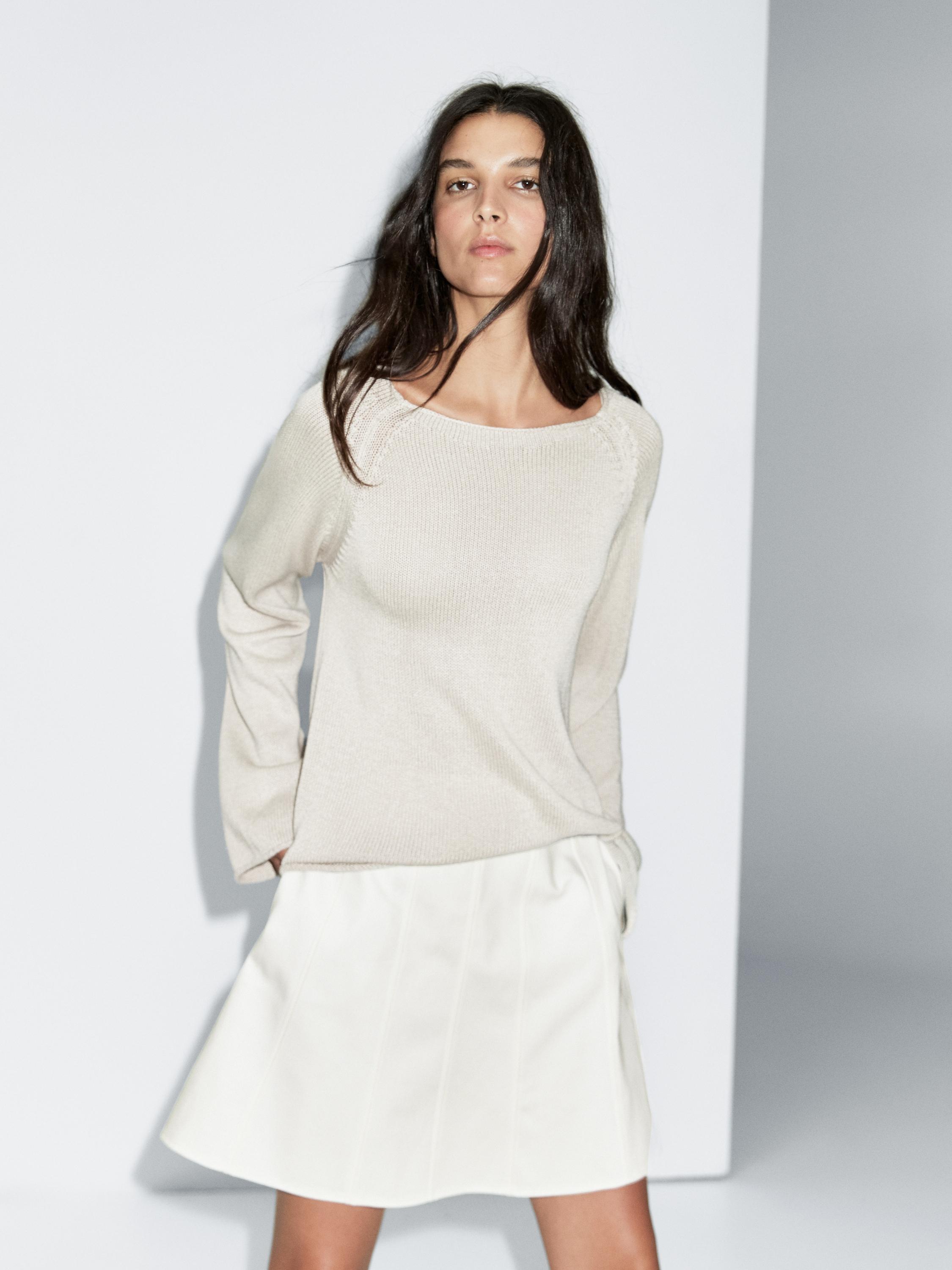 Purl knit cutwork sweater