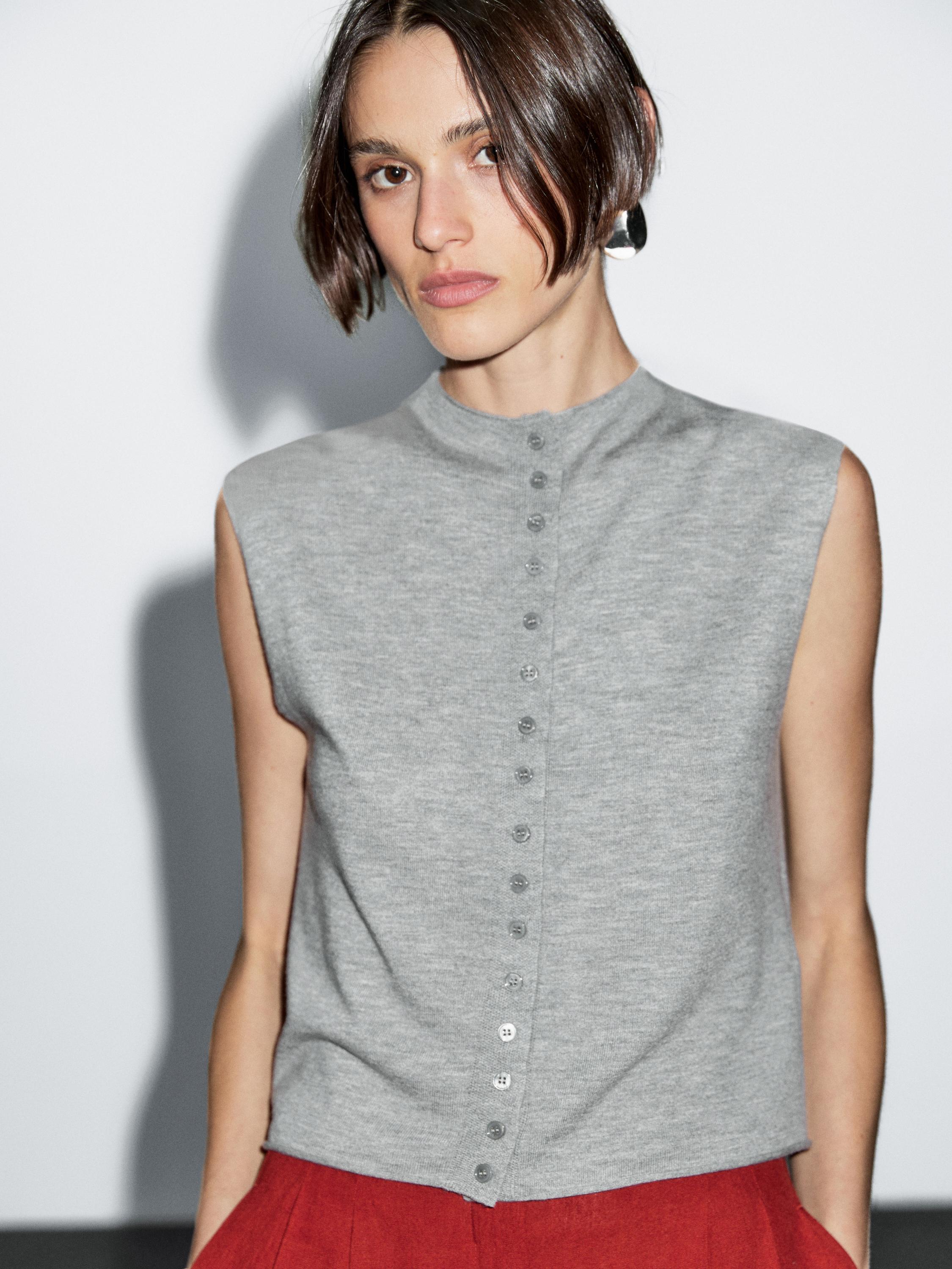 Cropped wool blend knit vest · Grey · Three-quarter-length