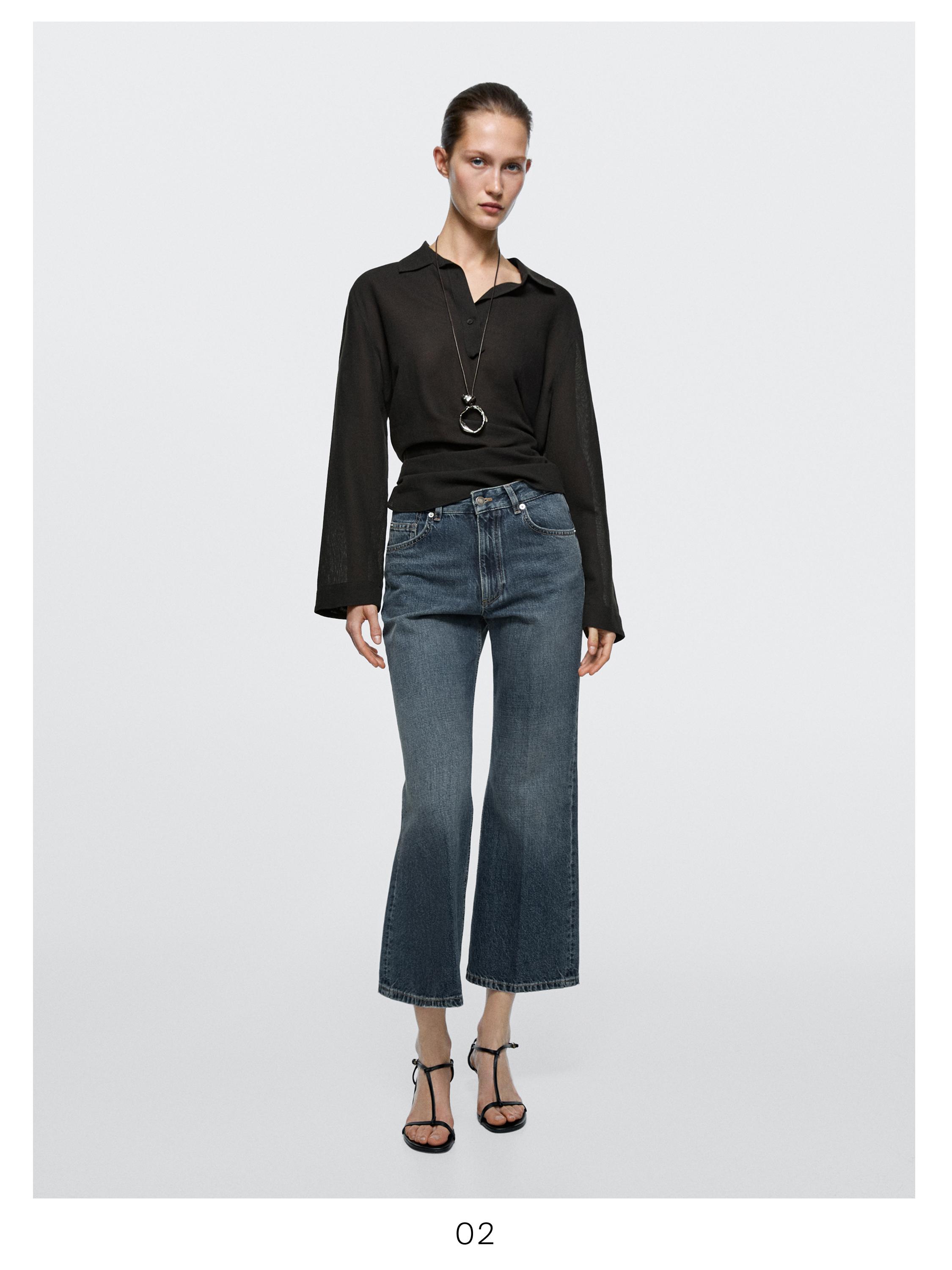 Mid-rise cropped flare fit jeans — MEDIUM BLUE