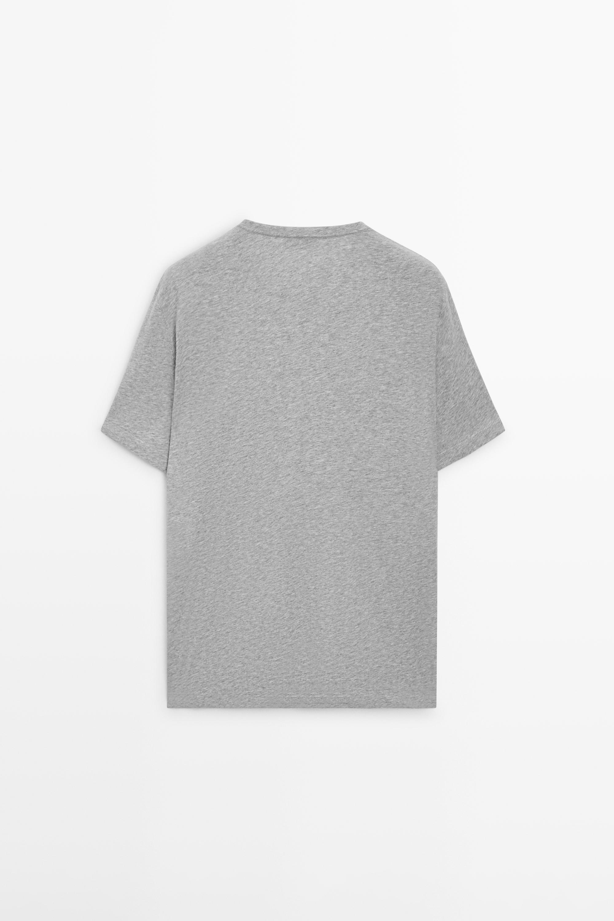 Short sleeve cotton blend T-shirt — GREY MARL