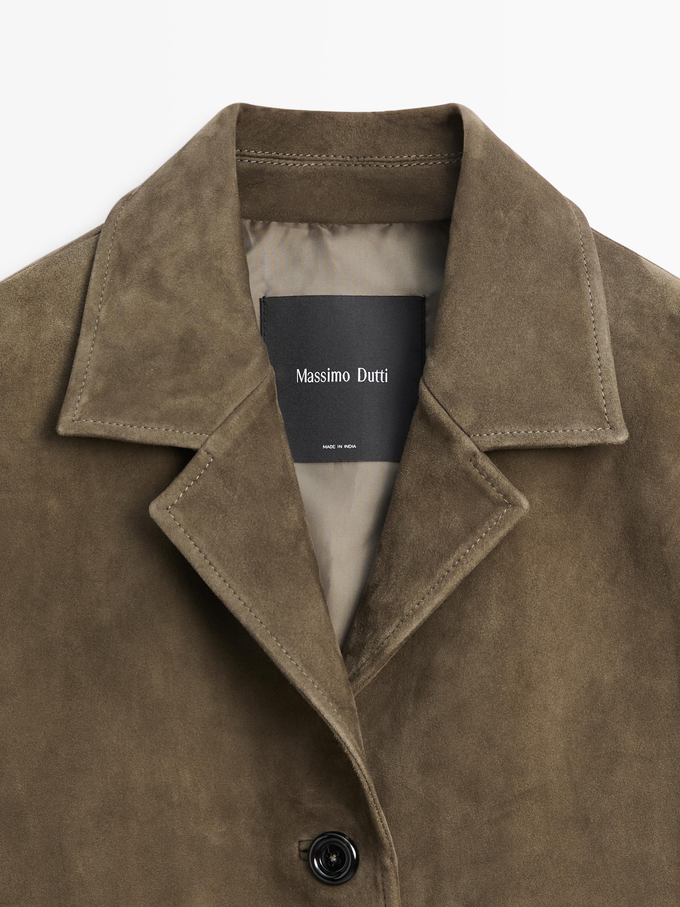Short suede leather jacket — KHAKI