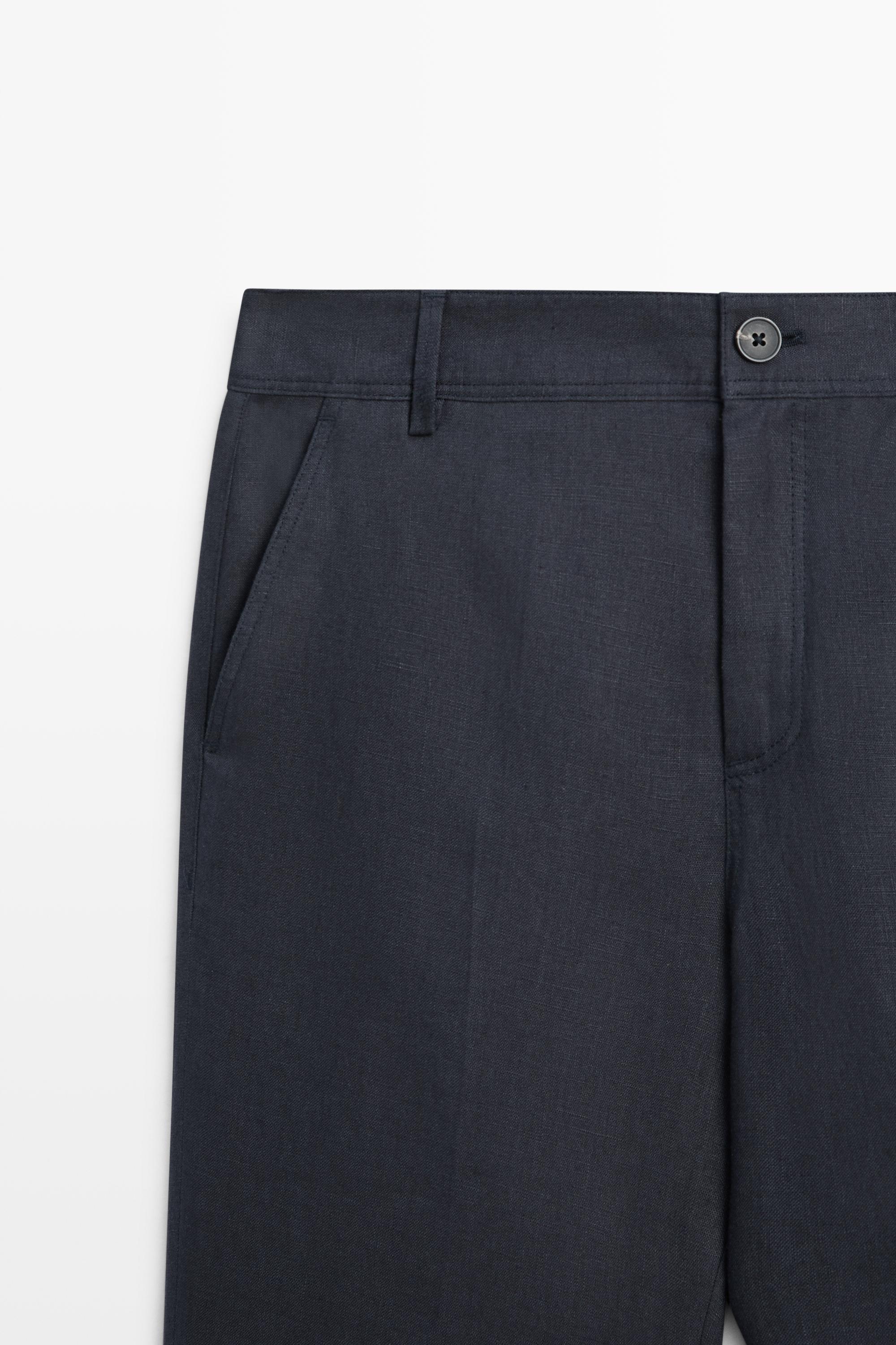 Kick flare cropped linen trousers — NAVY BLUE (alternate view)