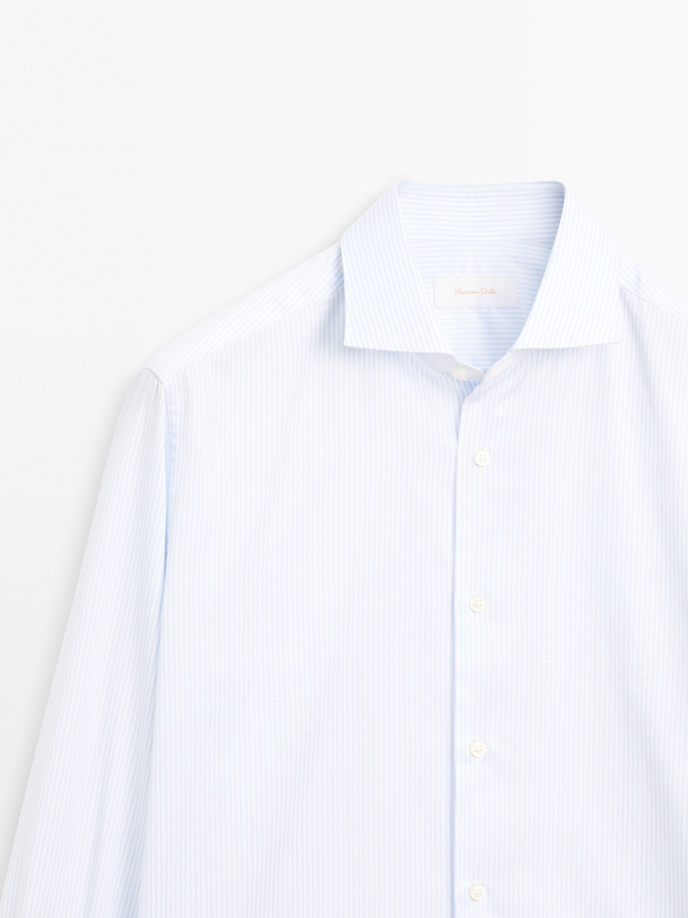 Camisa às riscas slim fit 100% algodão