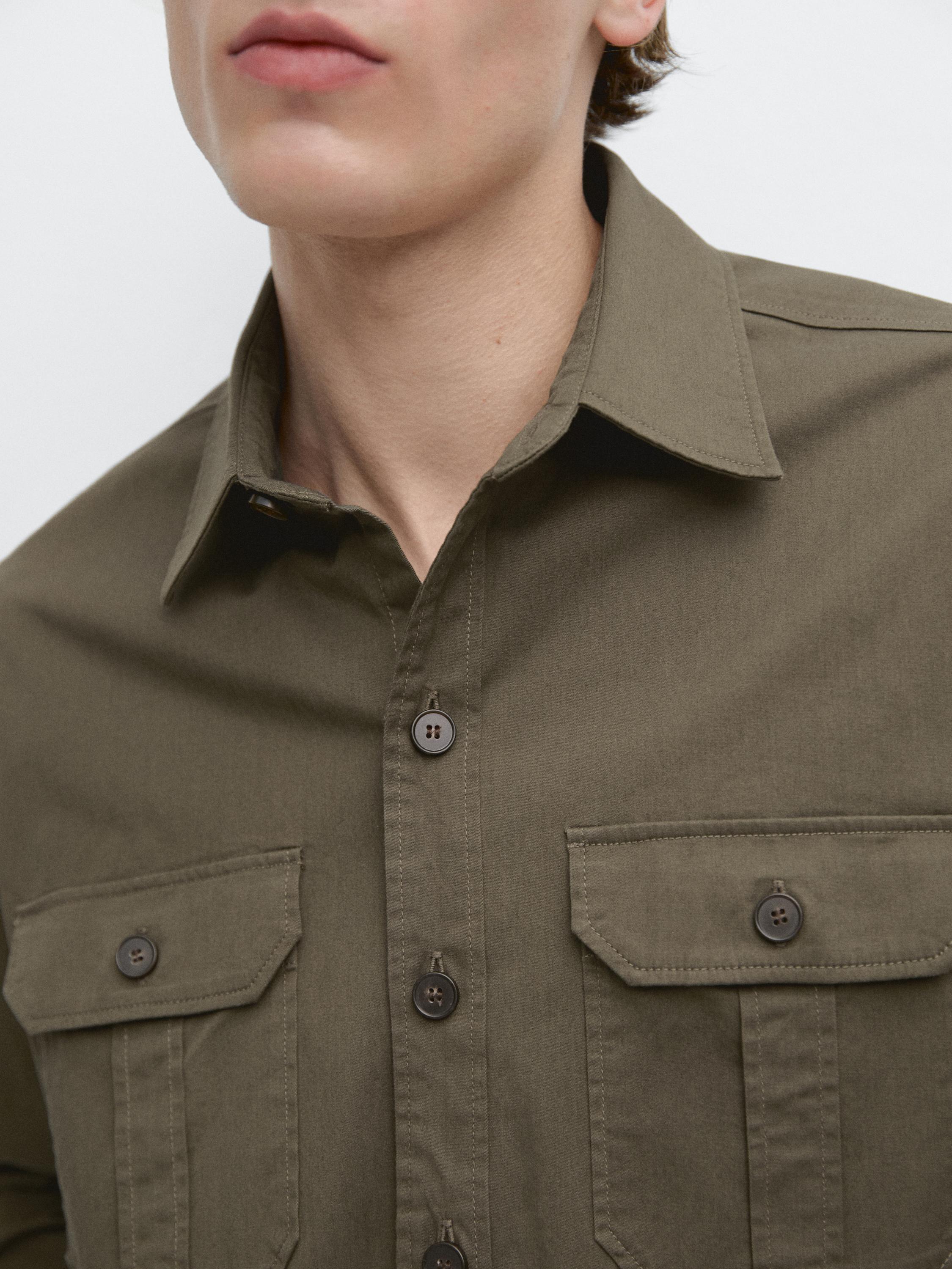 Cotton blend overshirt with pocket detail — MEDIUM KHAKI
