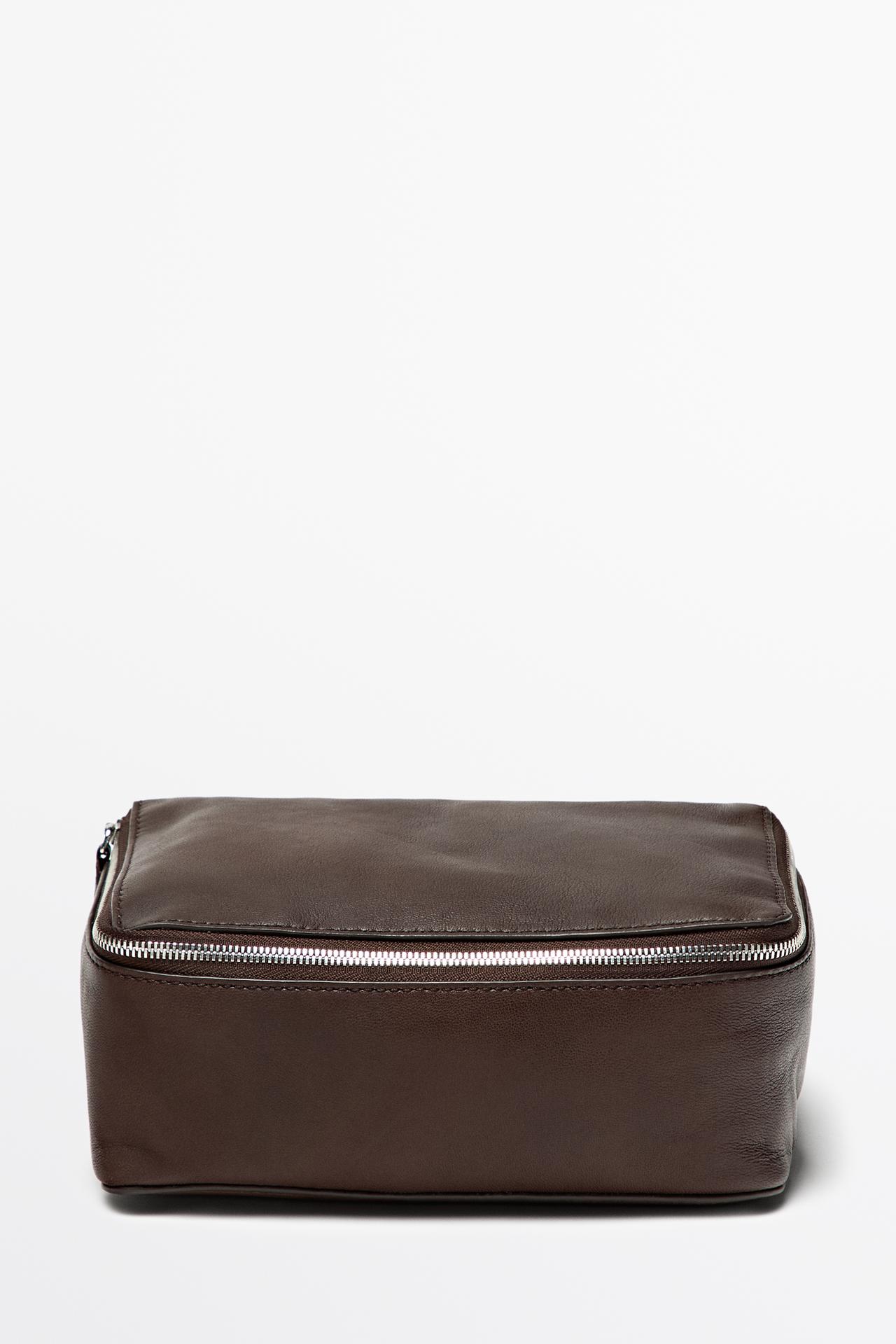 Rectangular nappa leather toiletry bag — BROWN