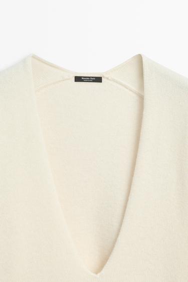 Long-line knit sweater with neckline detail — OCHRE MARL 4