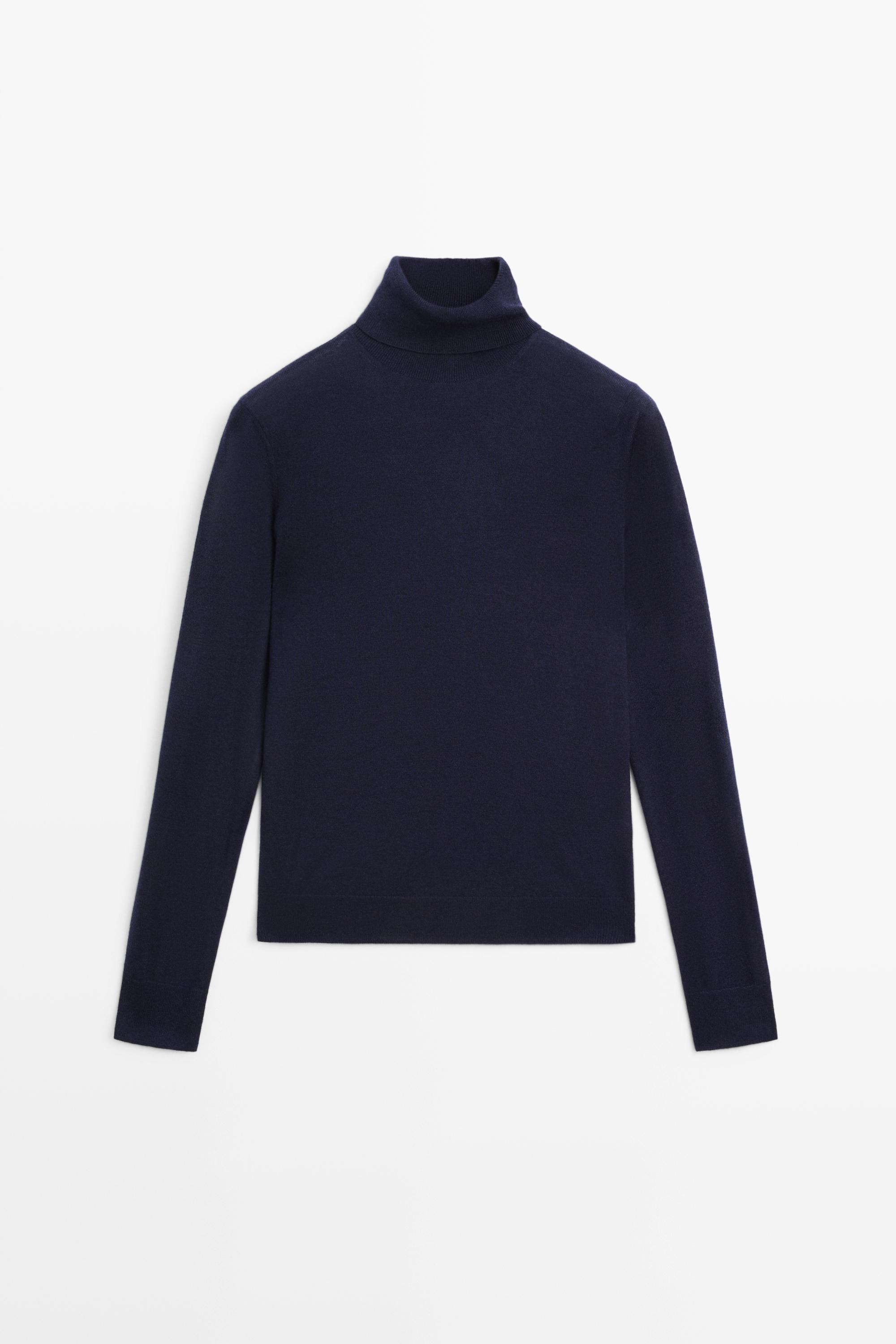 Wool-blend turtleneck knit sweater