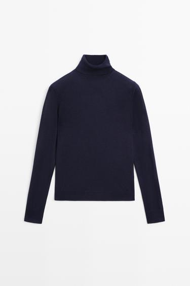 Wool-blend turtleneck knit sweater — NAVY BLUE 2