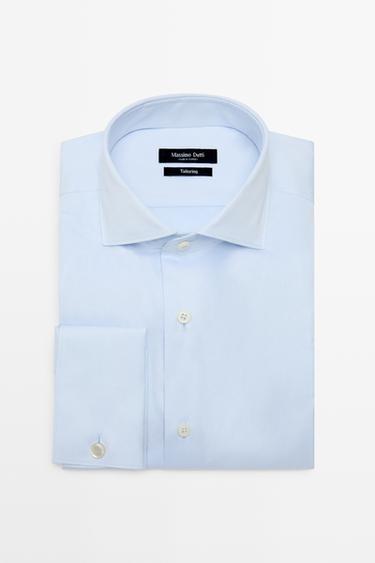 Slim fit 100% cotton shirt with double cuffs — Light blue 9