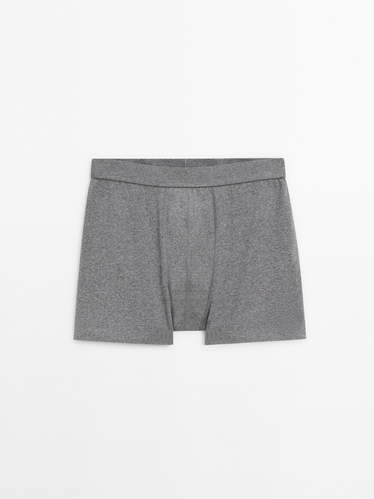 Massimo Dutti - Herre - Ensfarvede Boxershorts I Bomuldsblanding - Grå - M