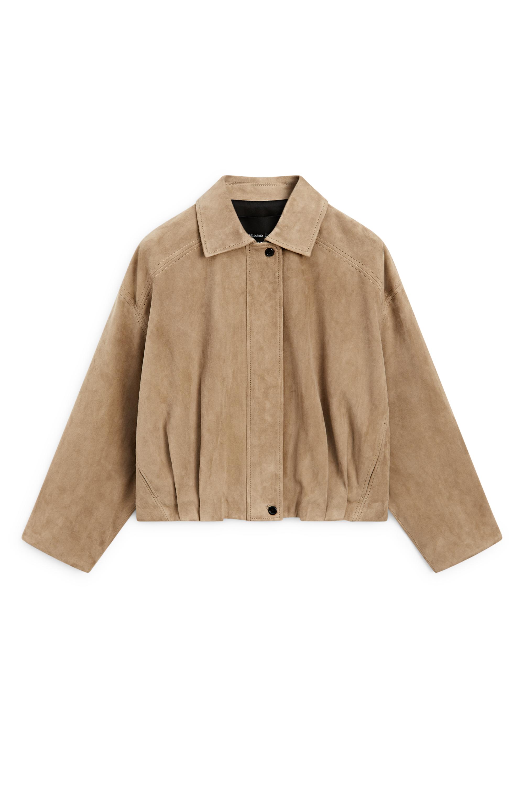 Pleated suede leather bomber jacket — SAND