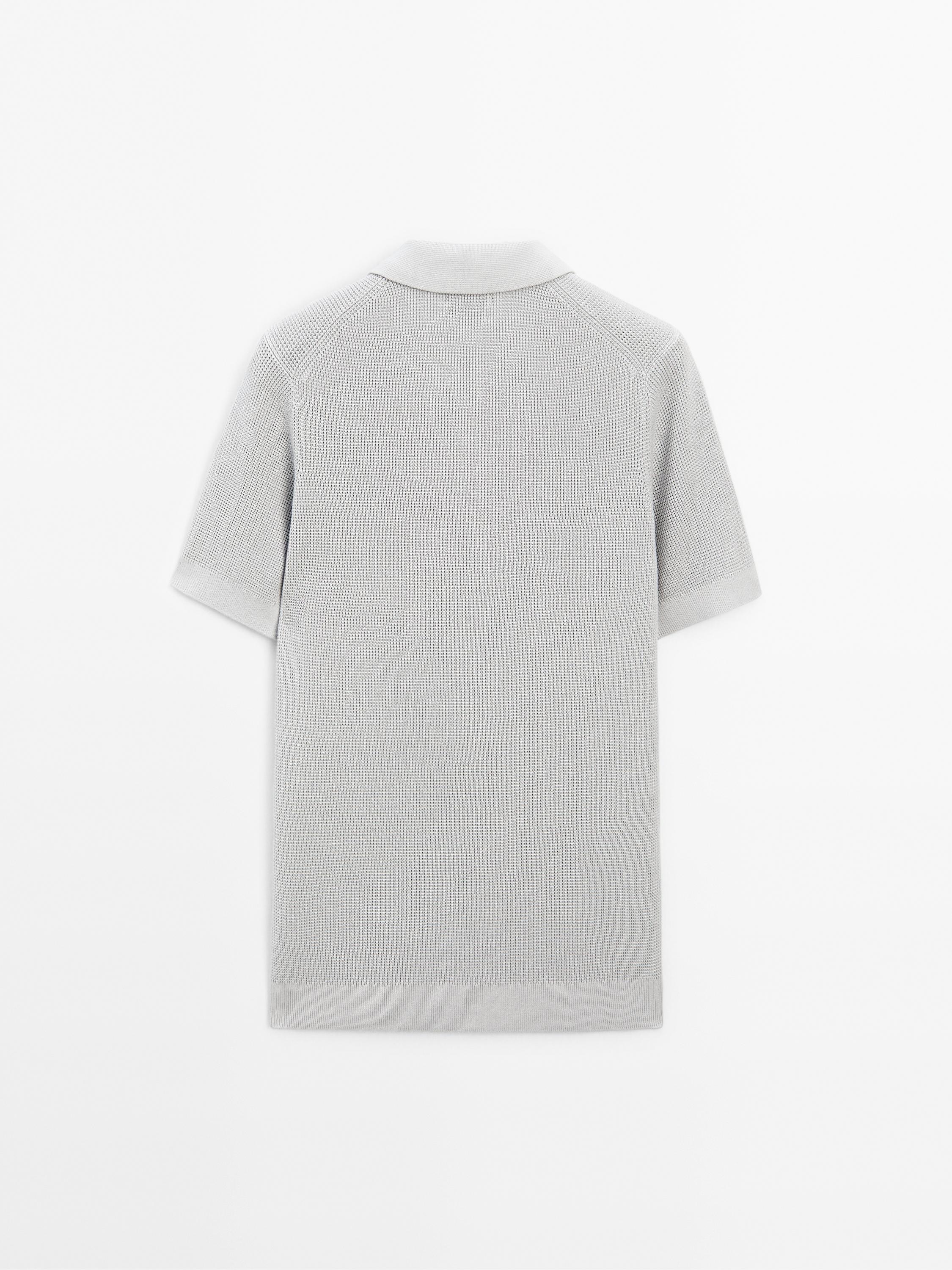 Textured cotton knit polo shirt