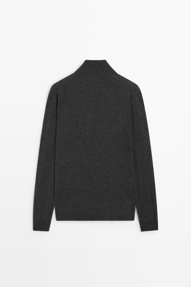 Mock neck knit sweater with zip — CHARCOAL 6