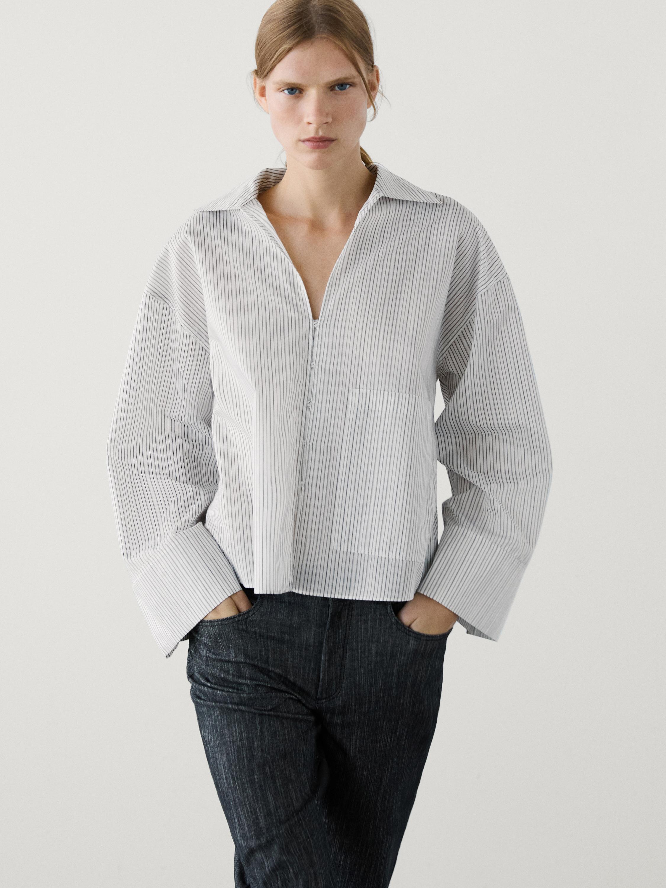 Striped cropped poplin shirt