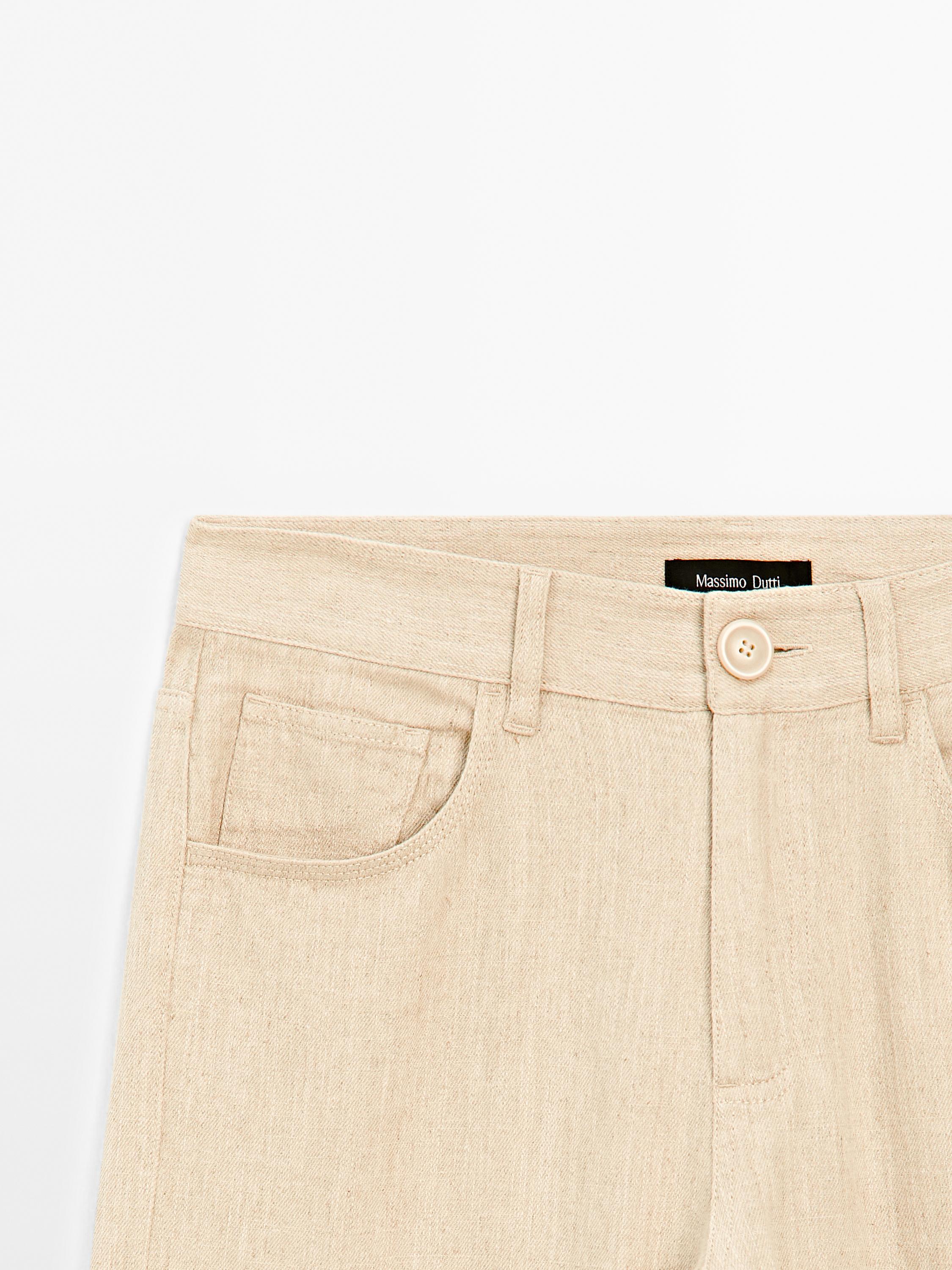 Straight fit linen blend trousers