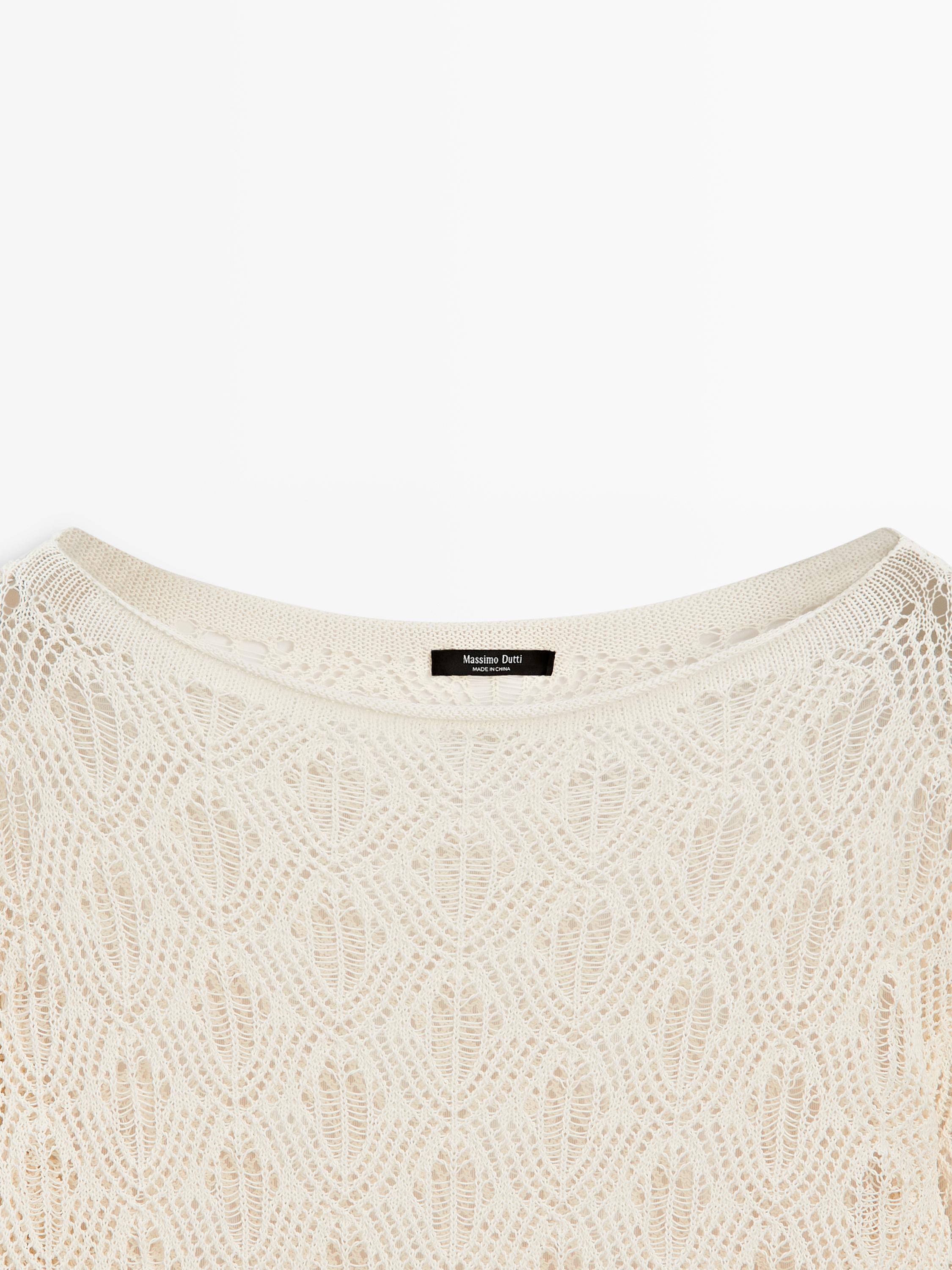 Boatneck sweater with openwork detail — CREAM