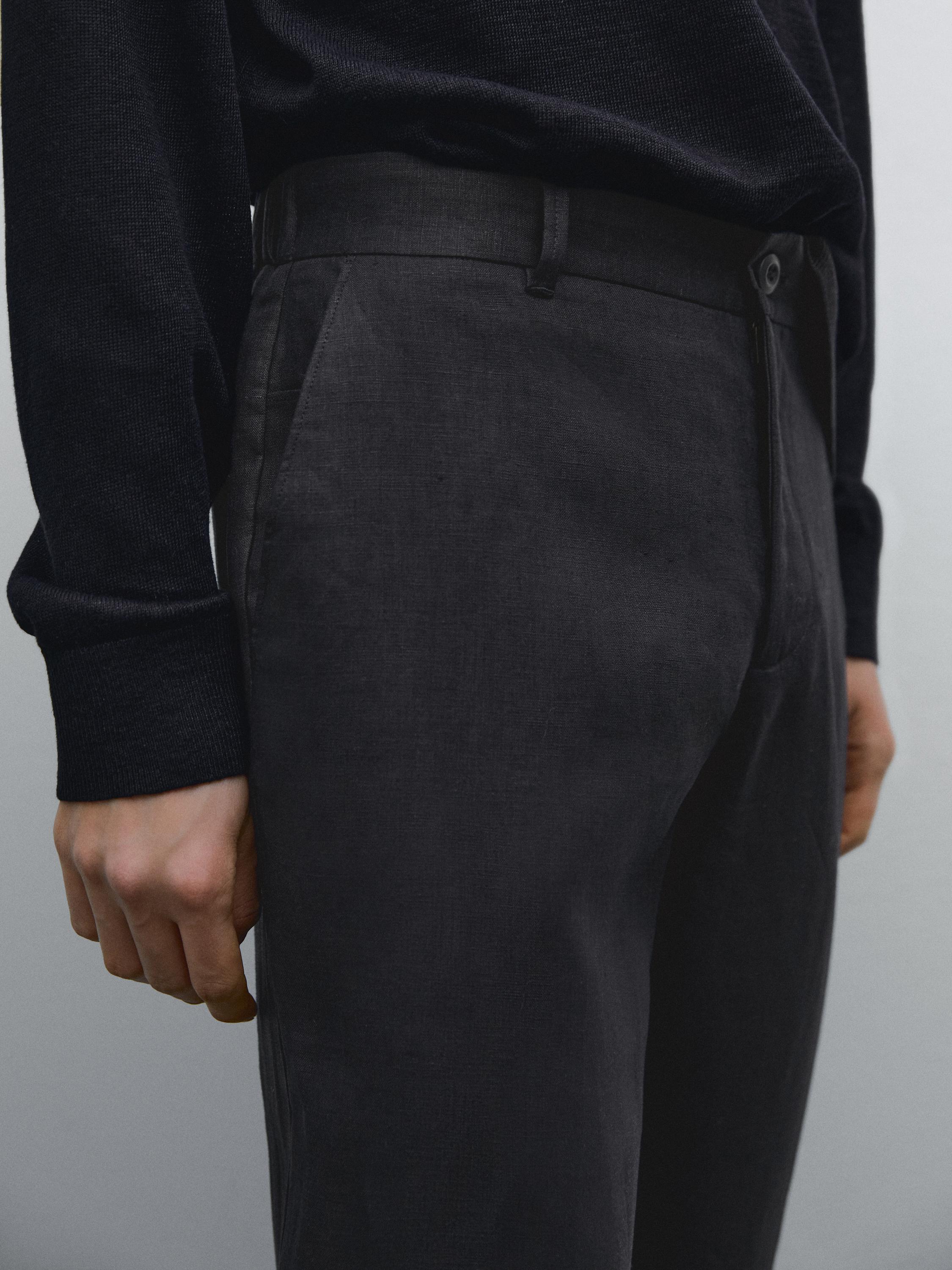 100% linen tapered fit trousers
