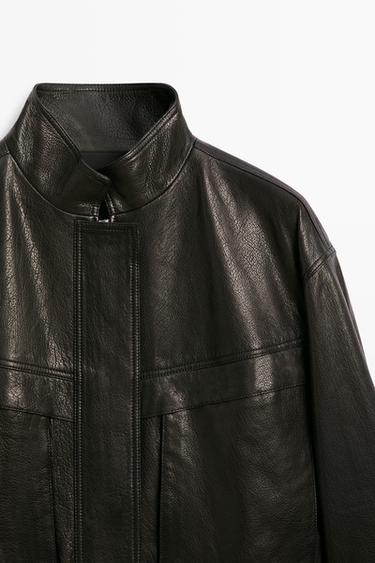 Short high collar Nappa leather jacket — BLACK 4
