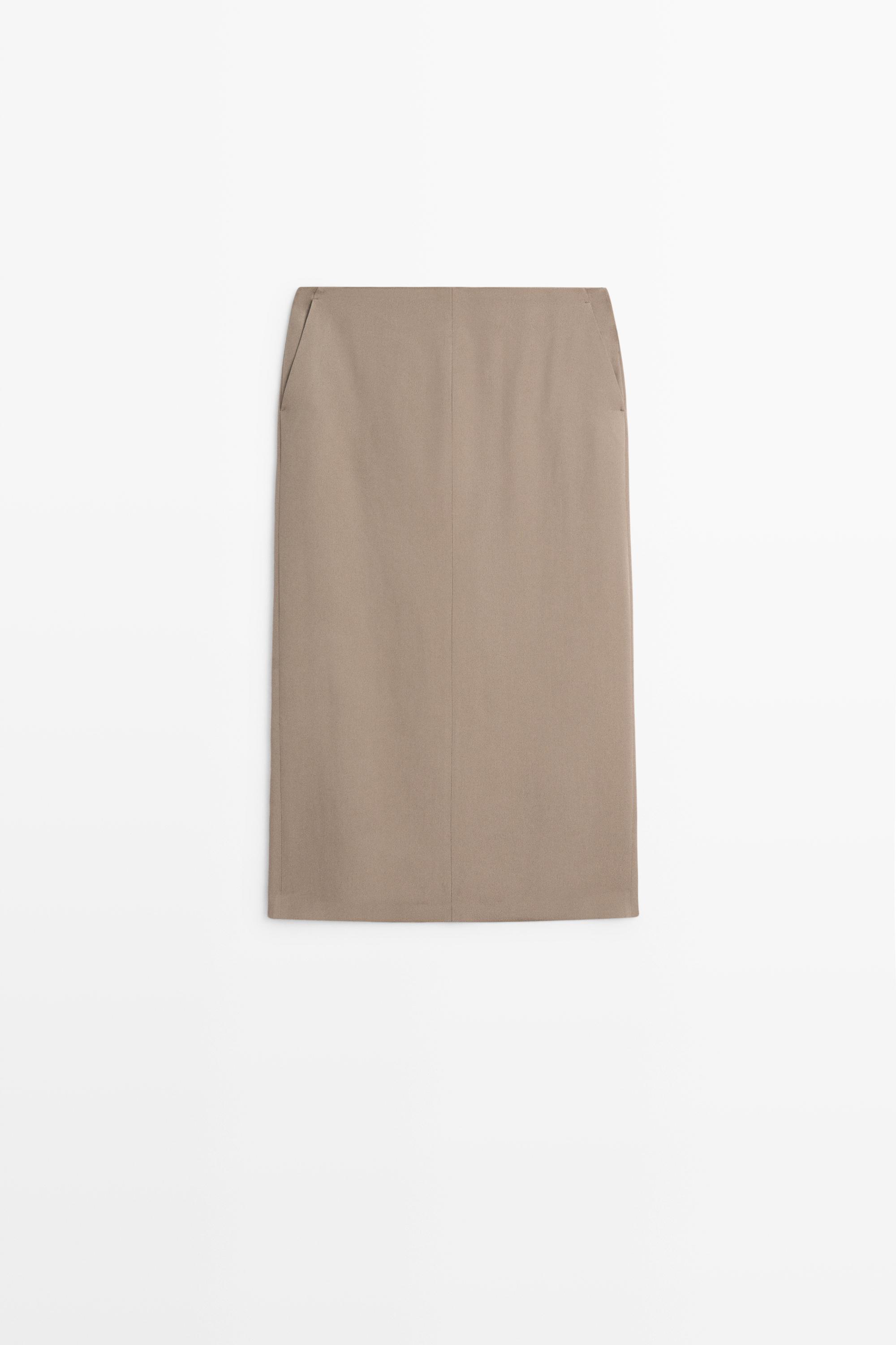 Flowing straight midi skirt - STUDIO — STONE