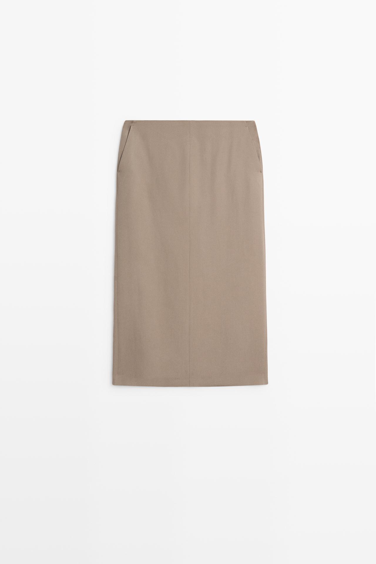 Flowing straight midi skirt - STUDIO — STONE