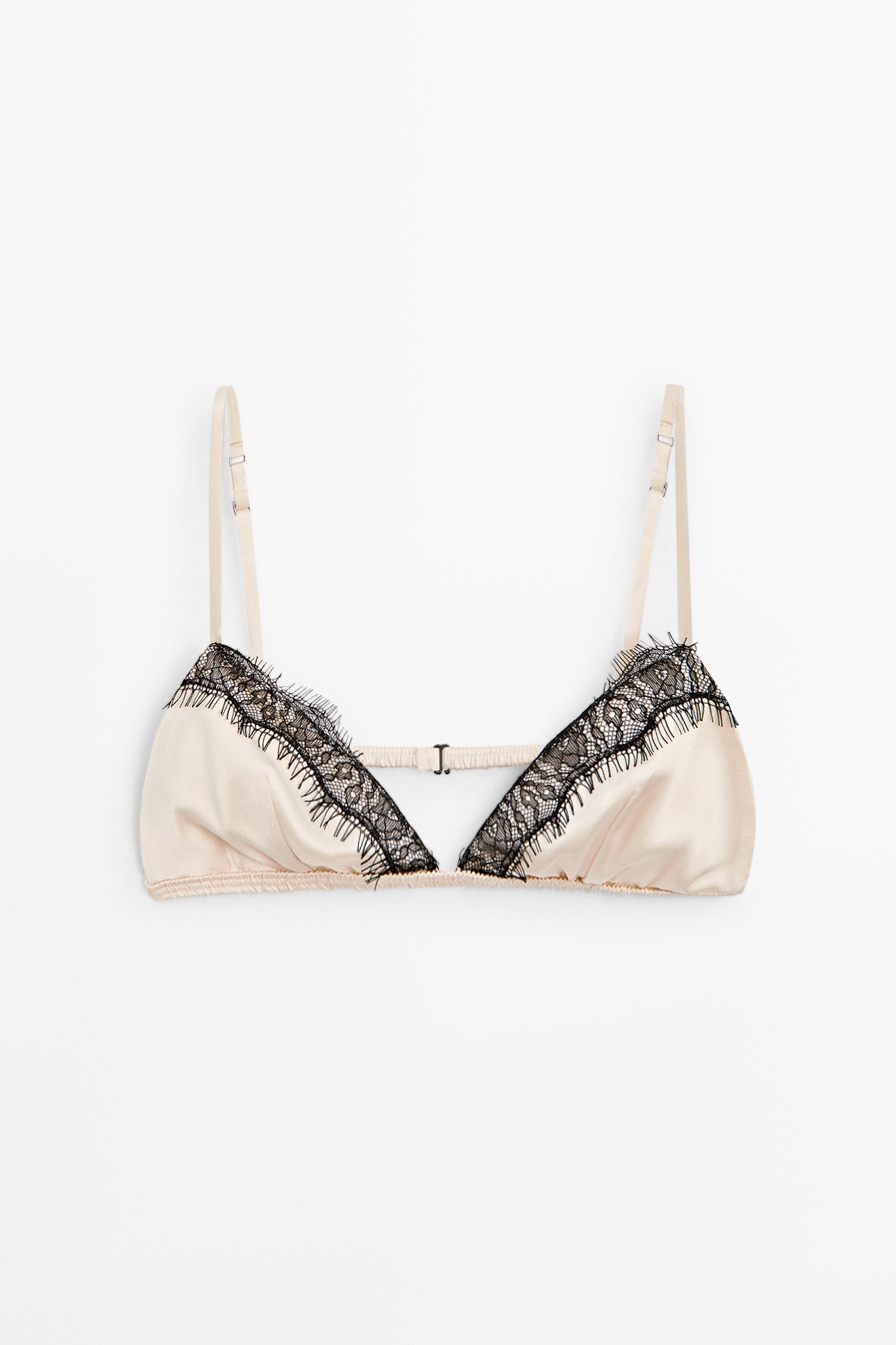 Silk blend lace triangle bra — CREAM