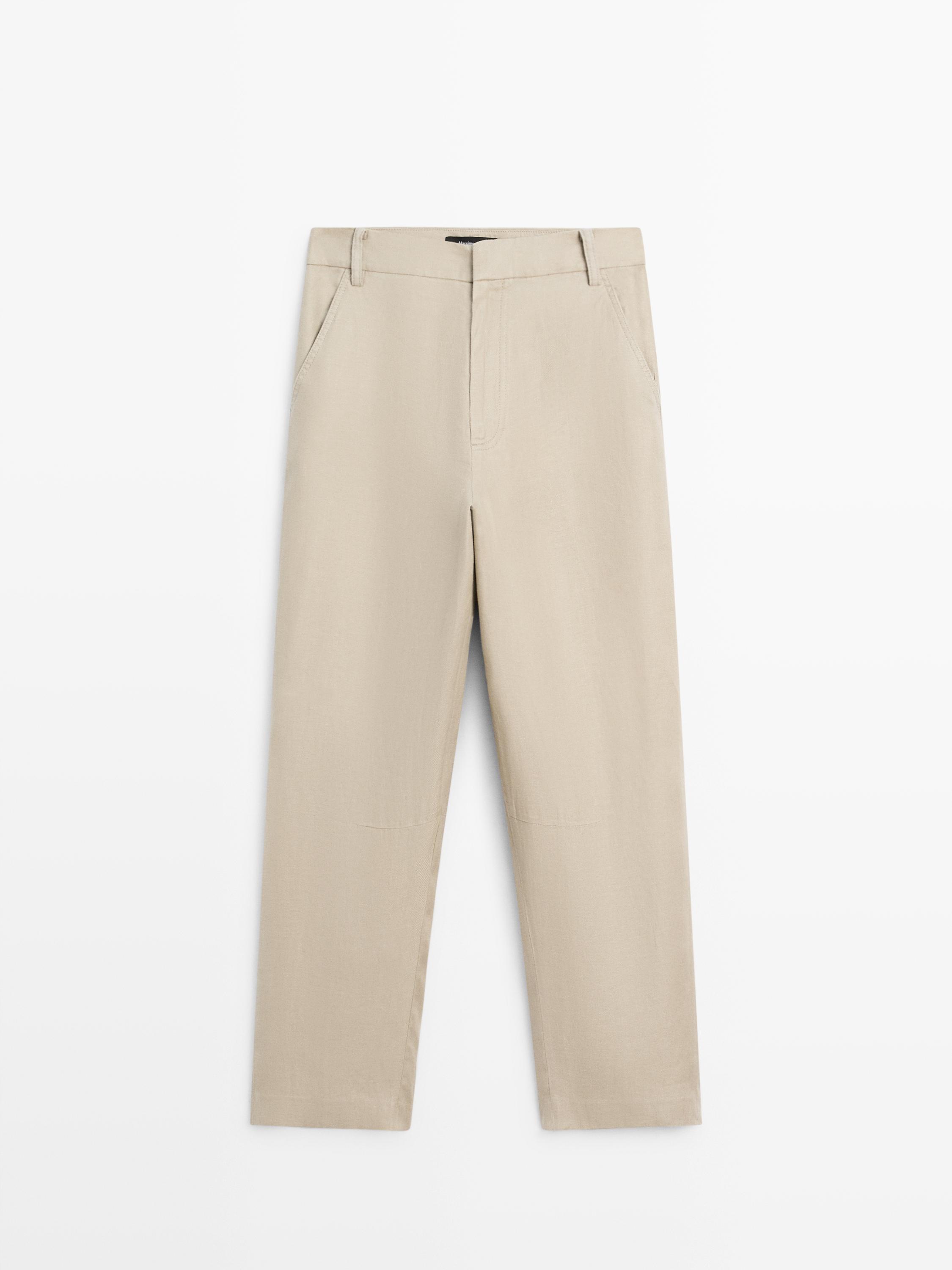 Flowing 100% linen trousers — STONE