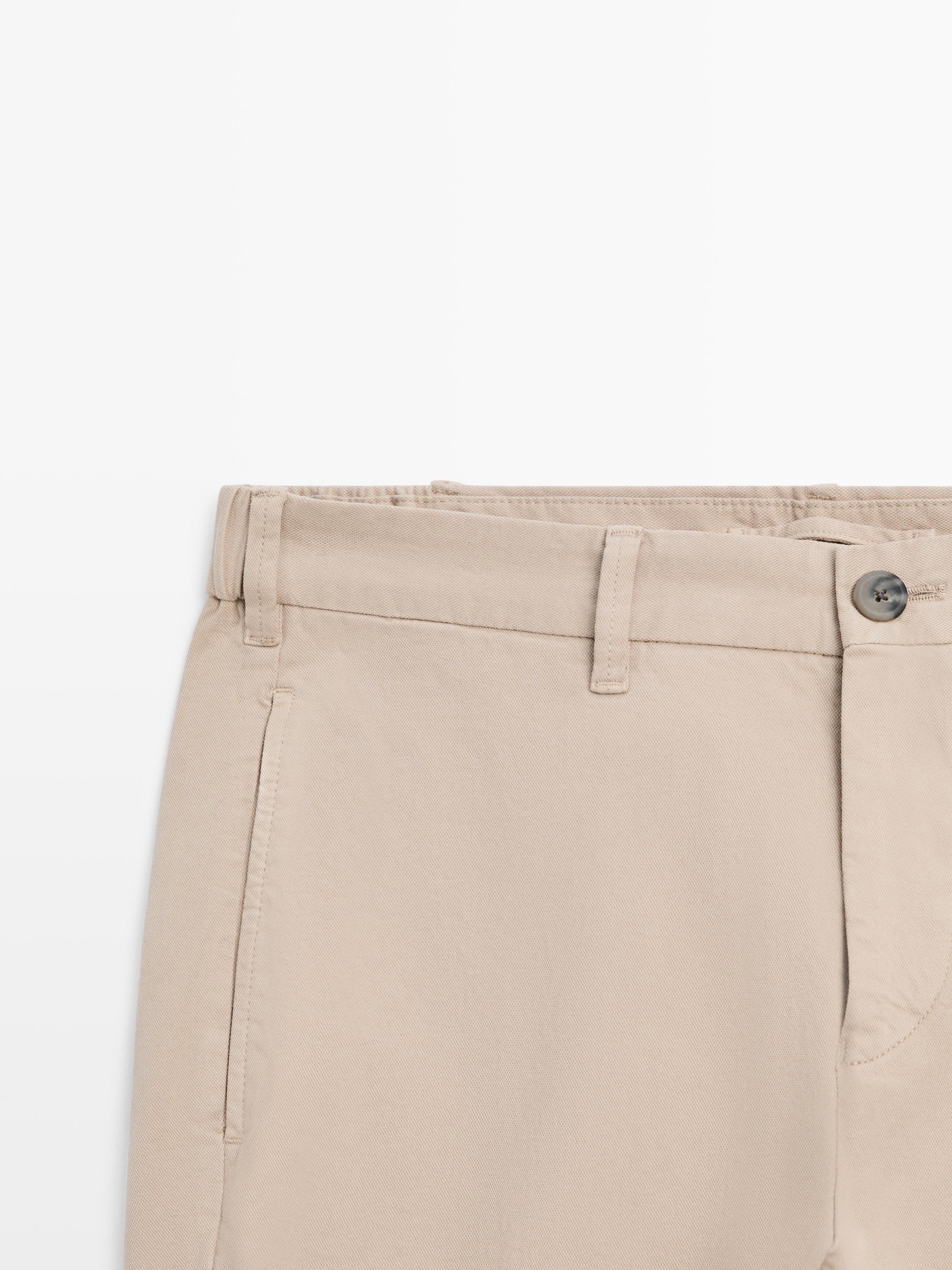 Cotton blend slim fit trousers — BEIGE