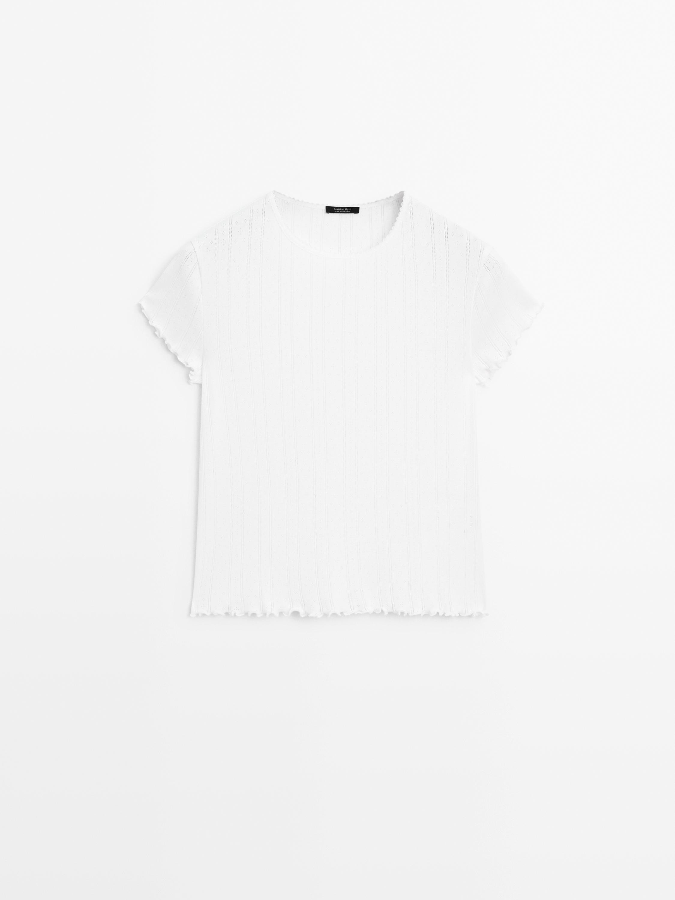 Pointelle openwork cotton T-shirt