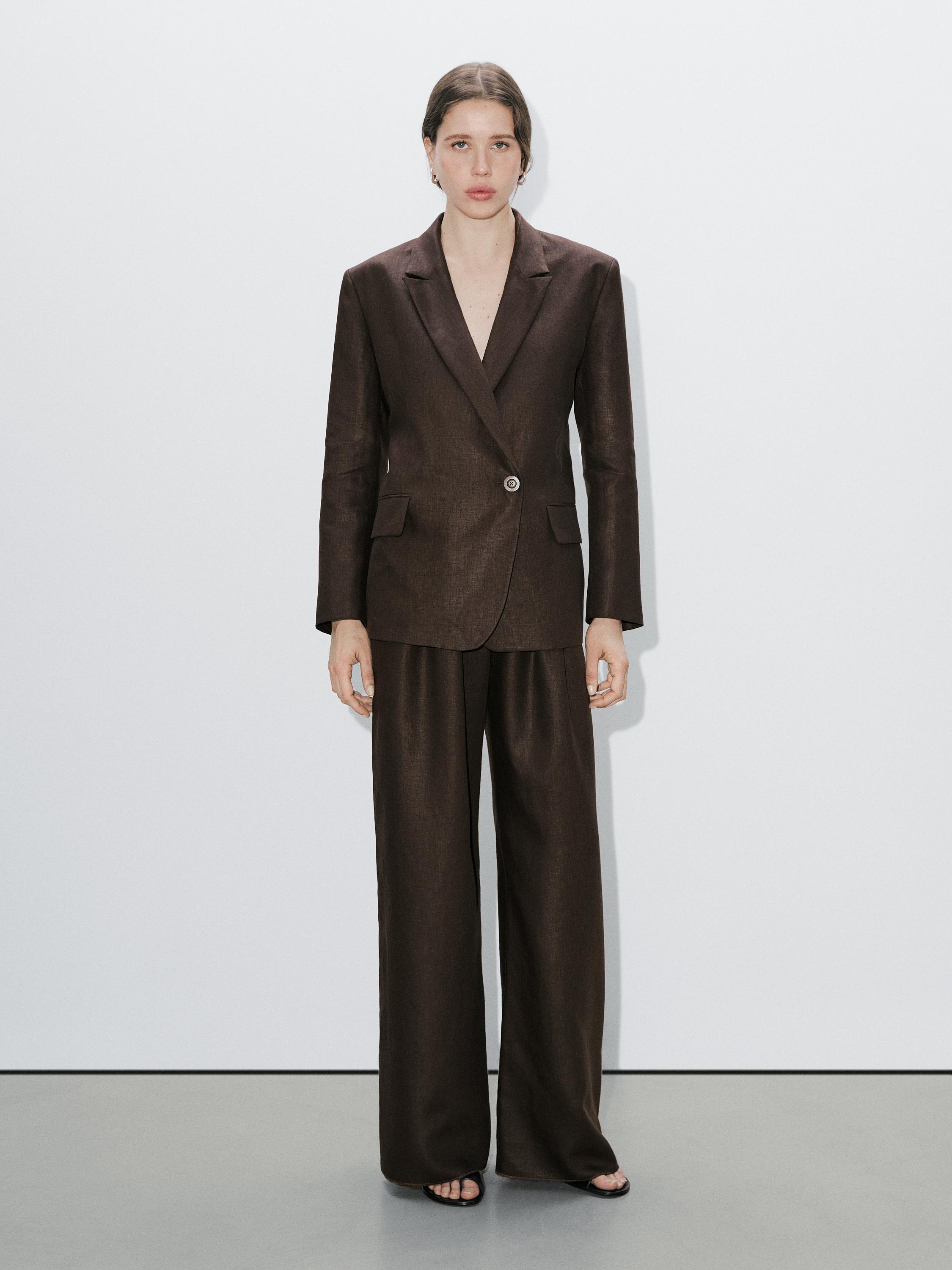 Wide-leg linen trousers with double darts - Studio