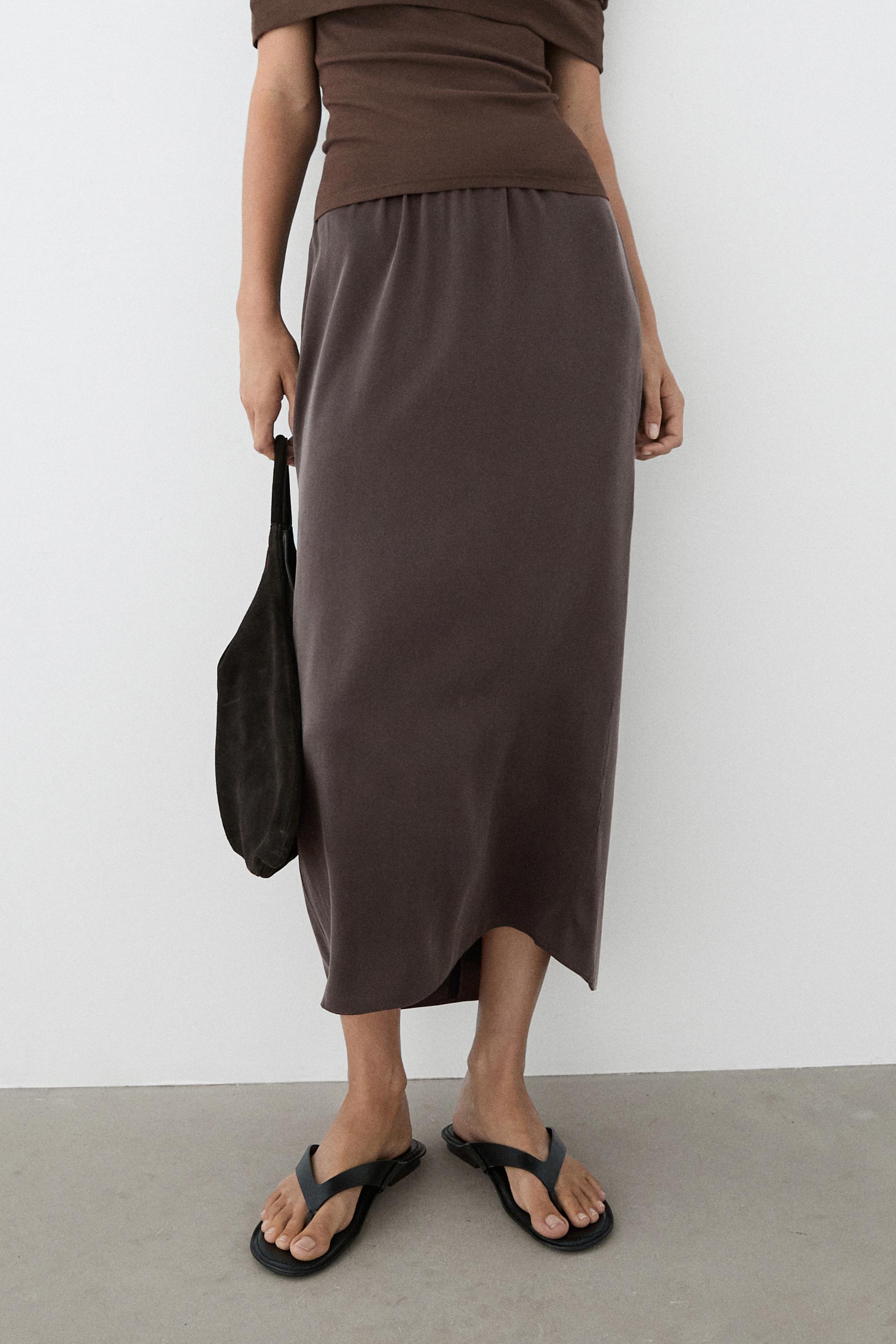 100% silk straight midi skirt — DARK GREY