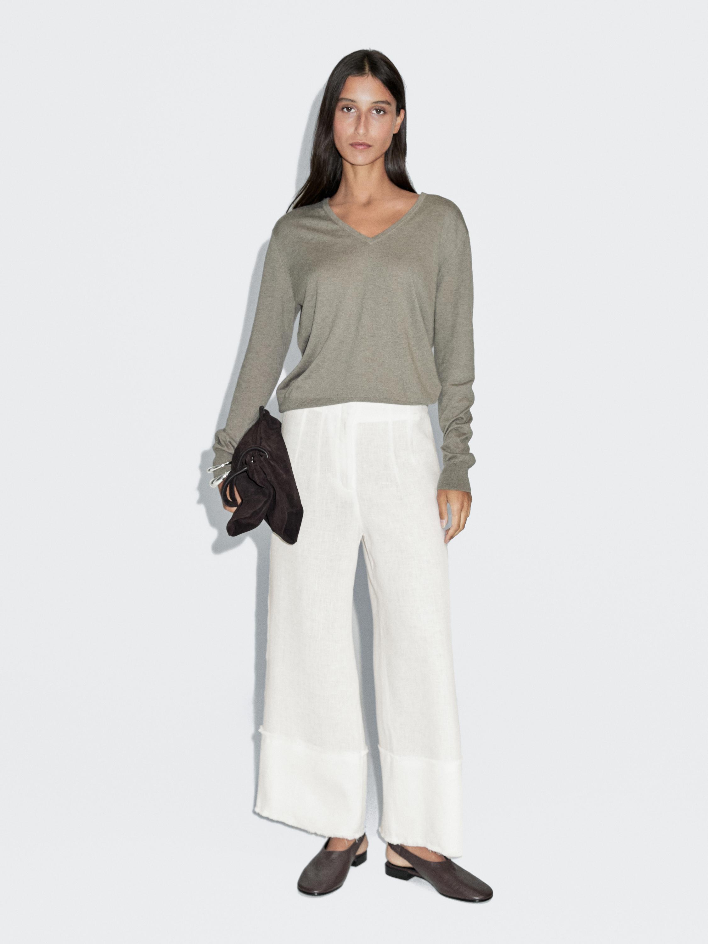 100% linen trousers with frayed detail