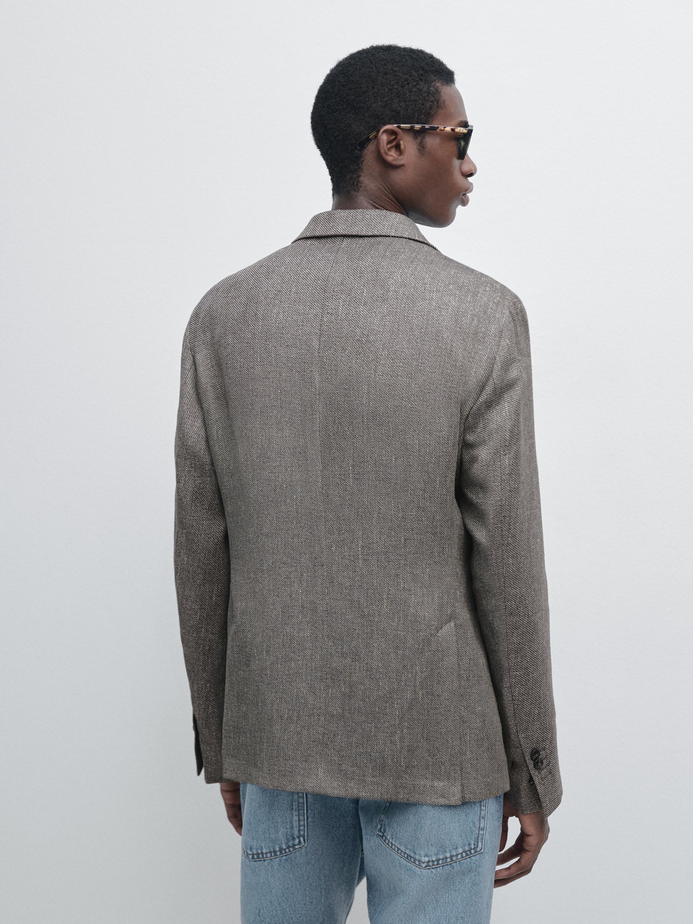 Tailored linen blend herringbone blazer — GREY MARL
