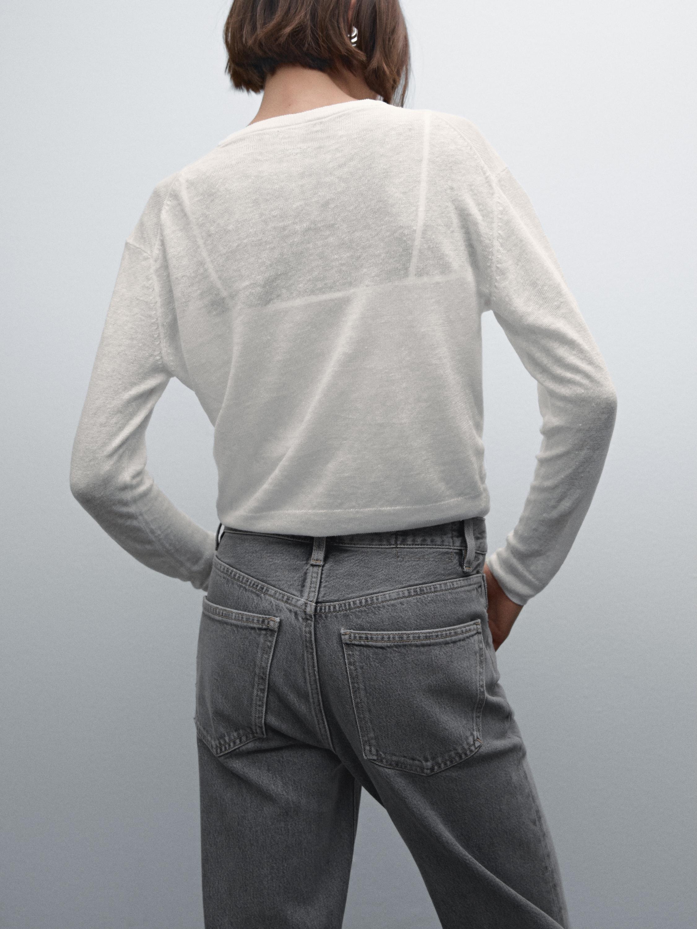 Cotton blend high-waist straight-leg jeans
