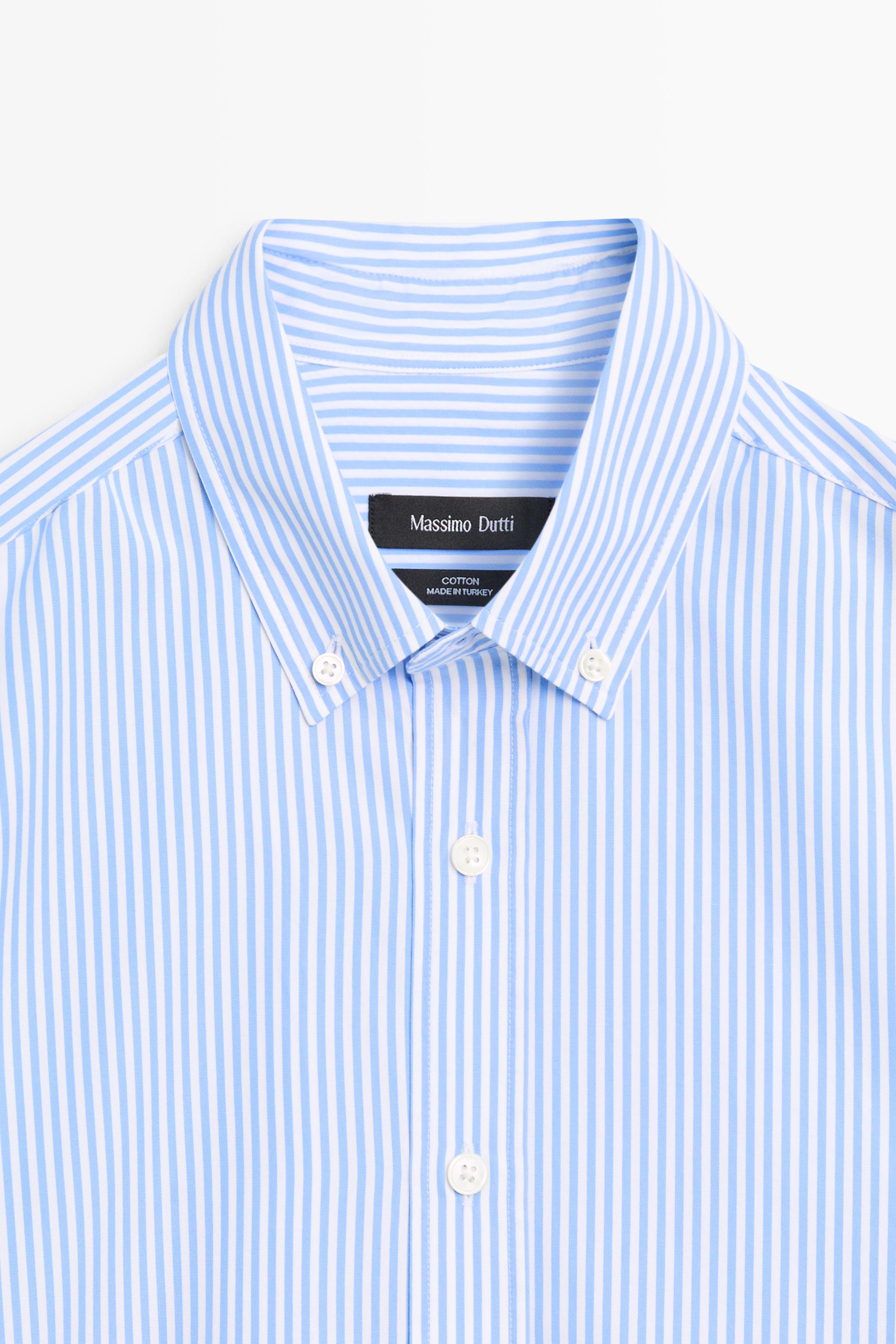 100% cotton regular fit striped shirt — Sky blue