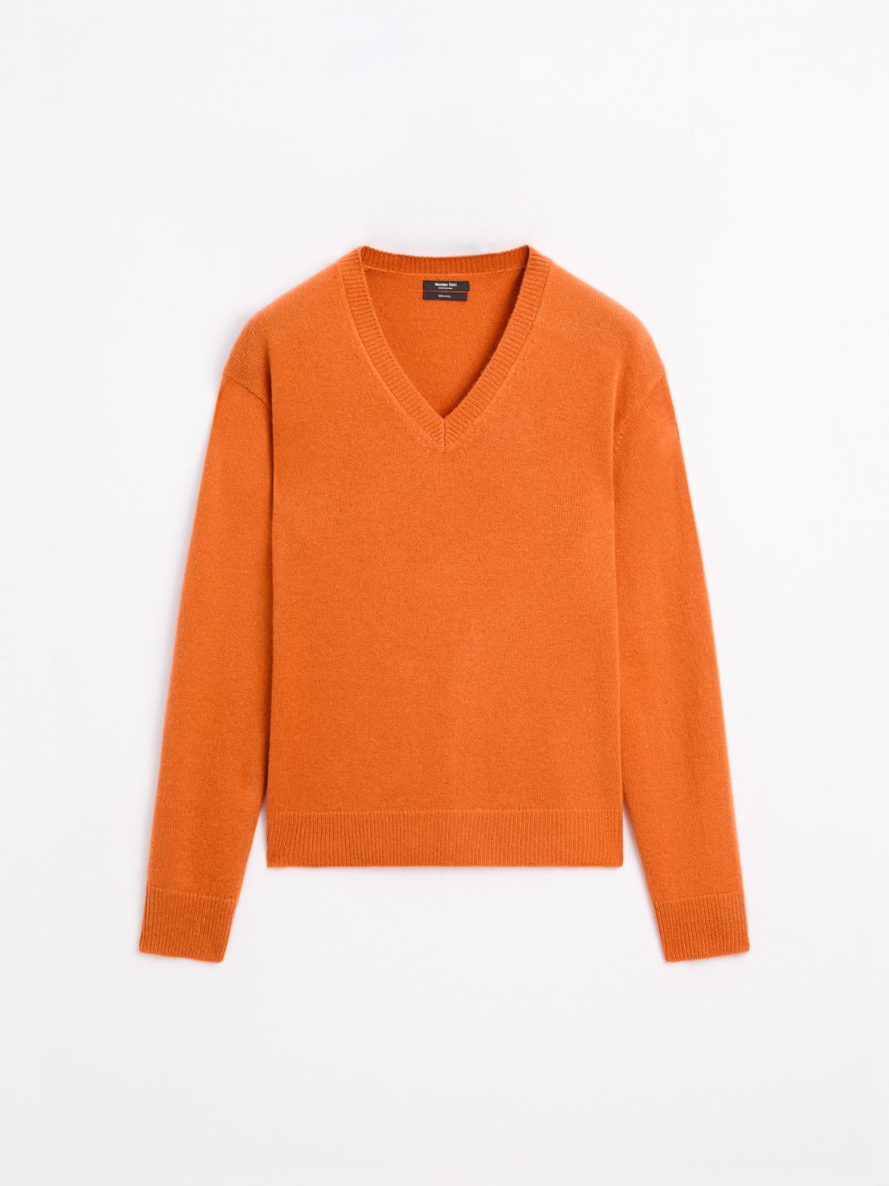 Massimo Dutti - Dame - Striktrøje Med V-Udskæring - Orange - S