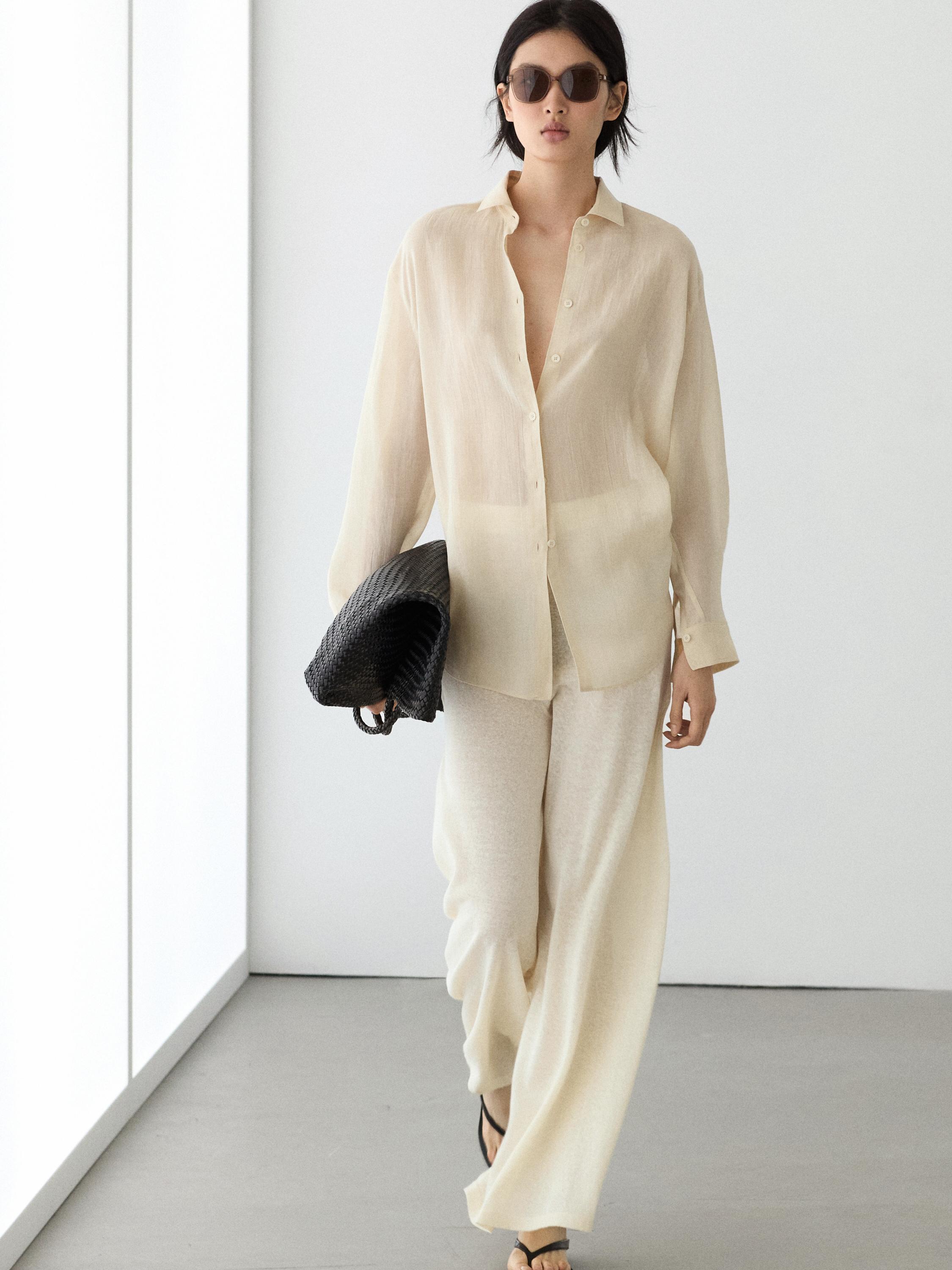 Total look wide-leg flowing trousers — Vanilla