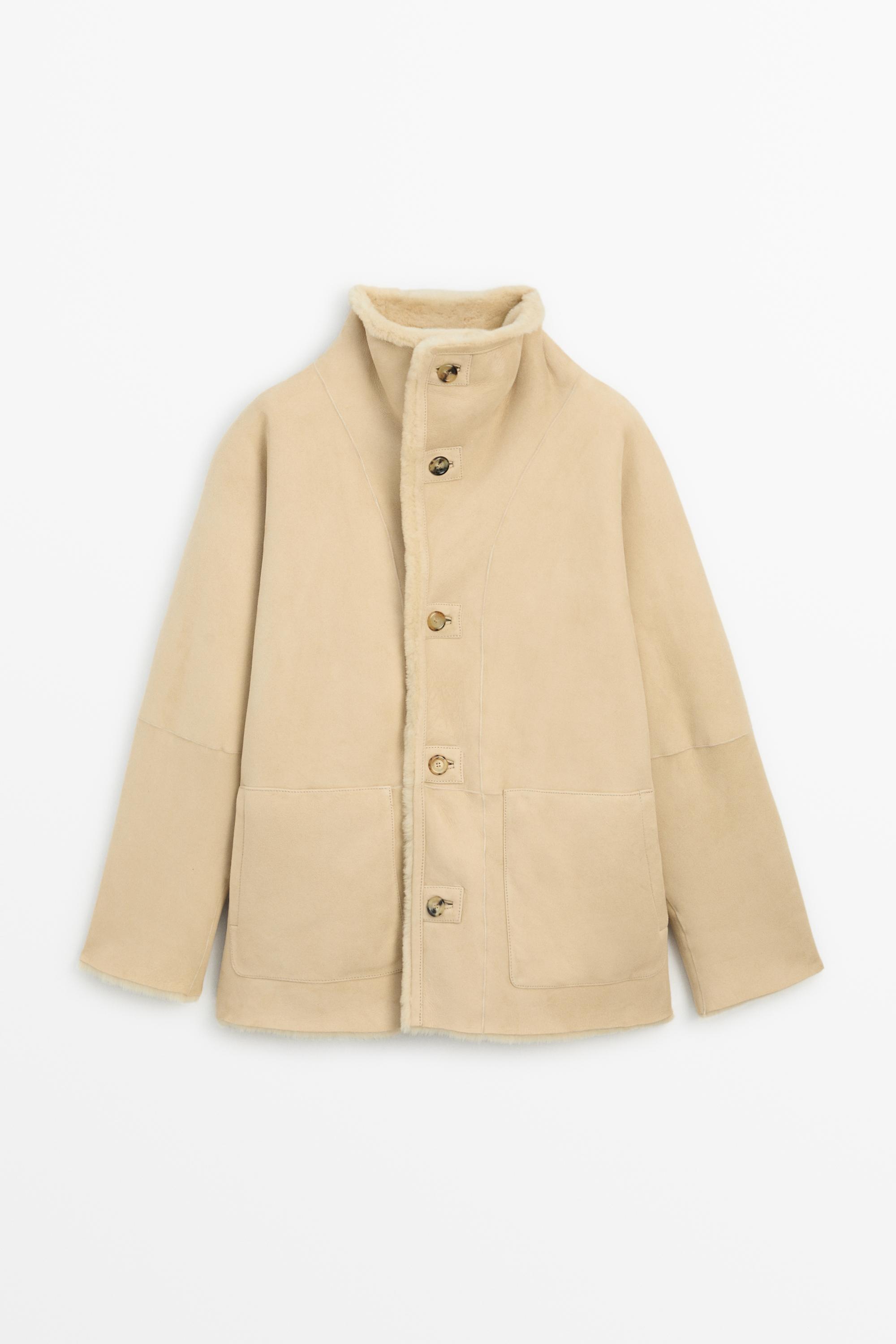 Reversible fur leather coat — CREAM