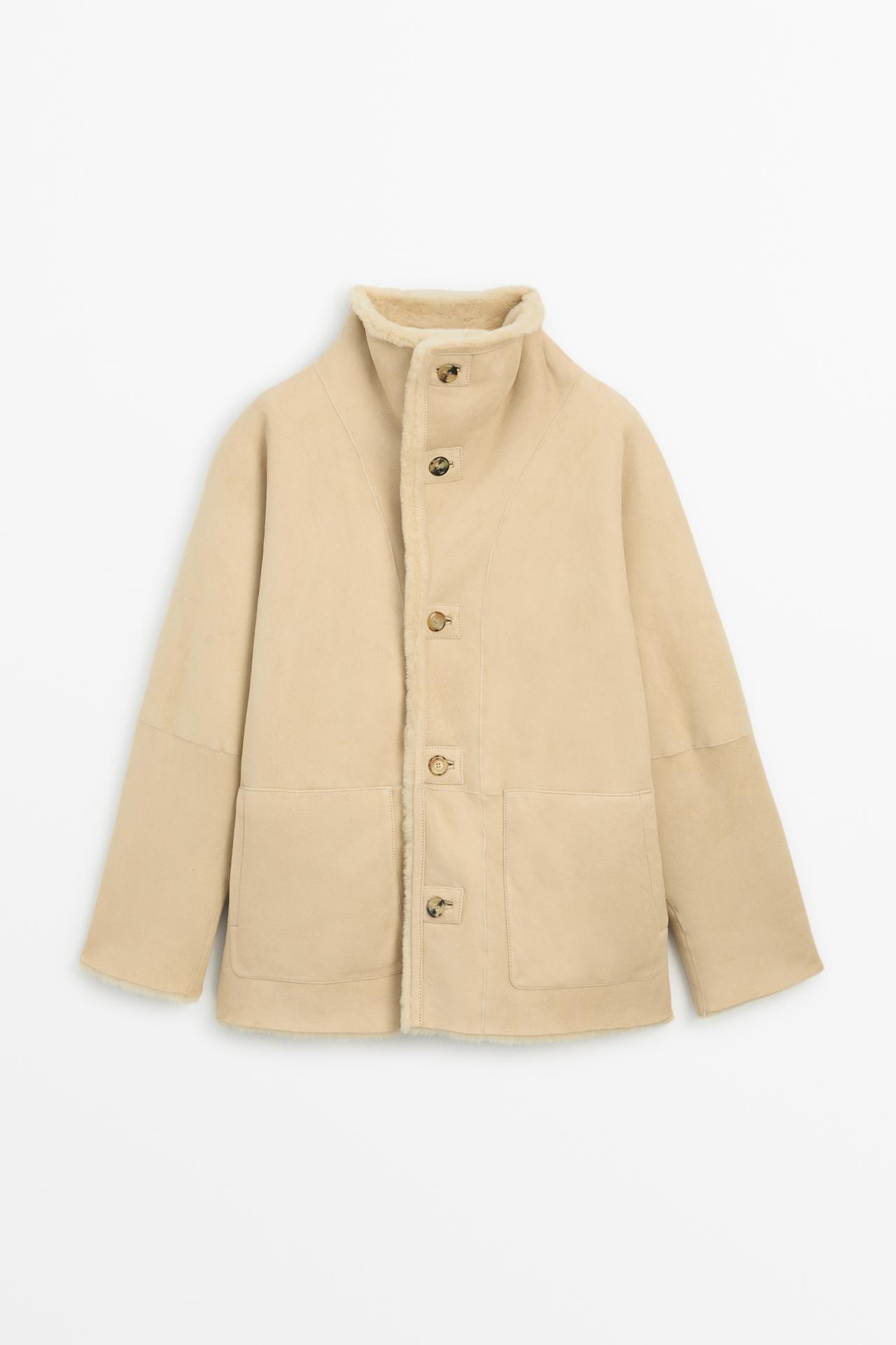 Reversible fur leather coat — CREAM