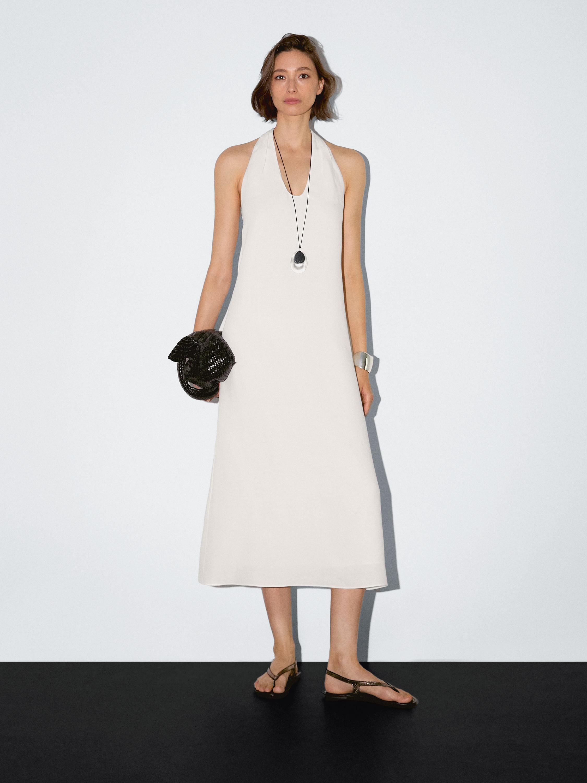 Long flounce V-neck dress