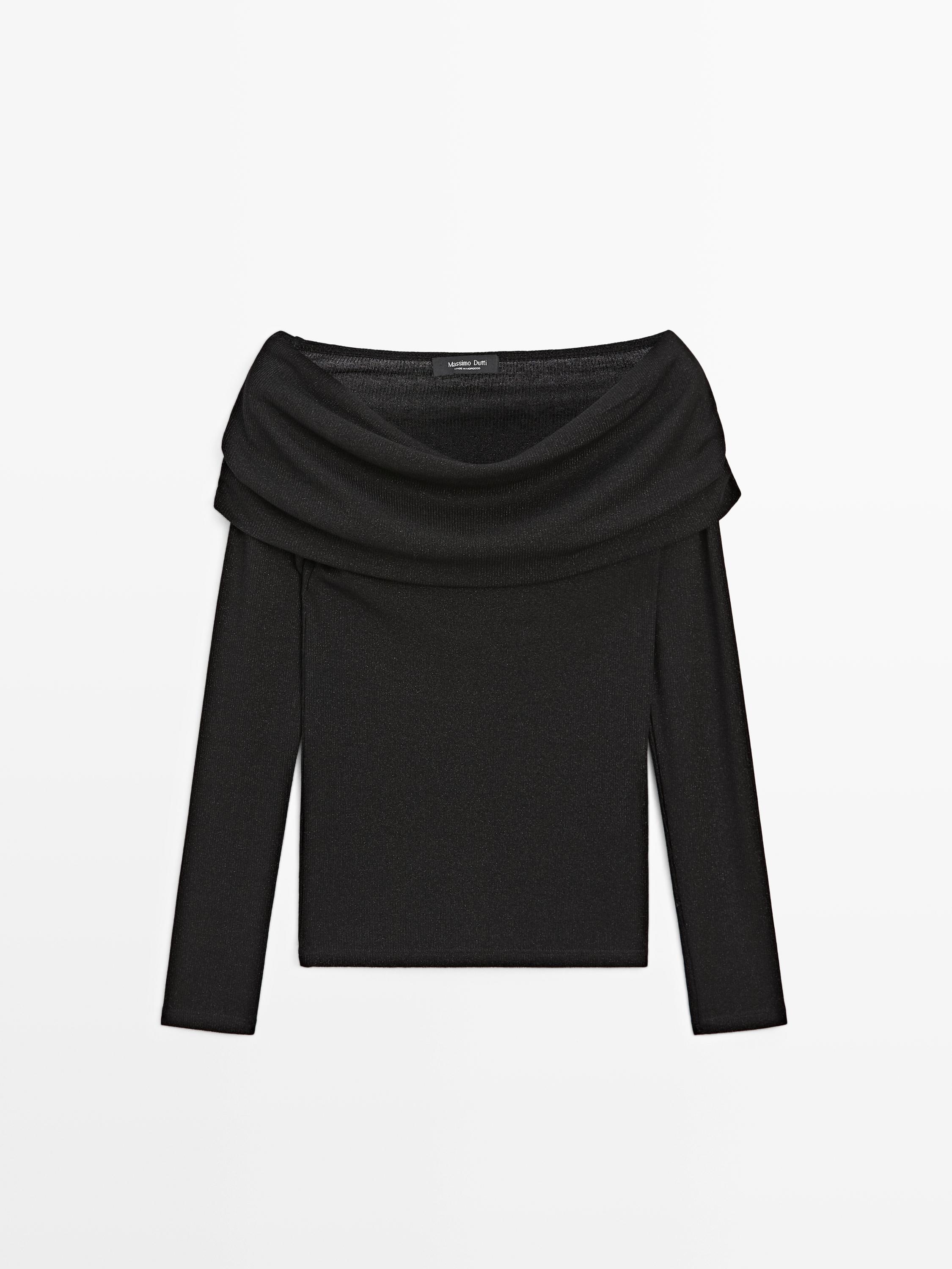 Ribbed long sleeve T-shirt with metallic finish