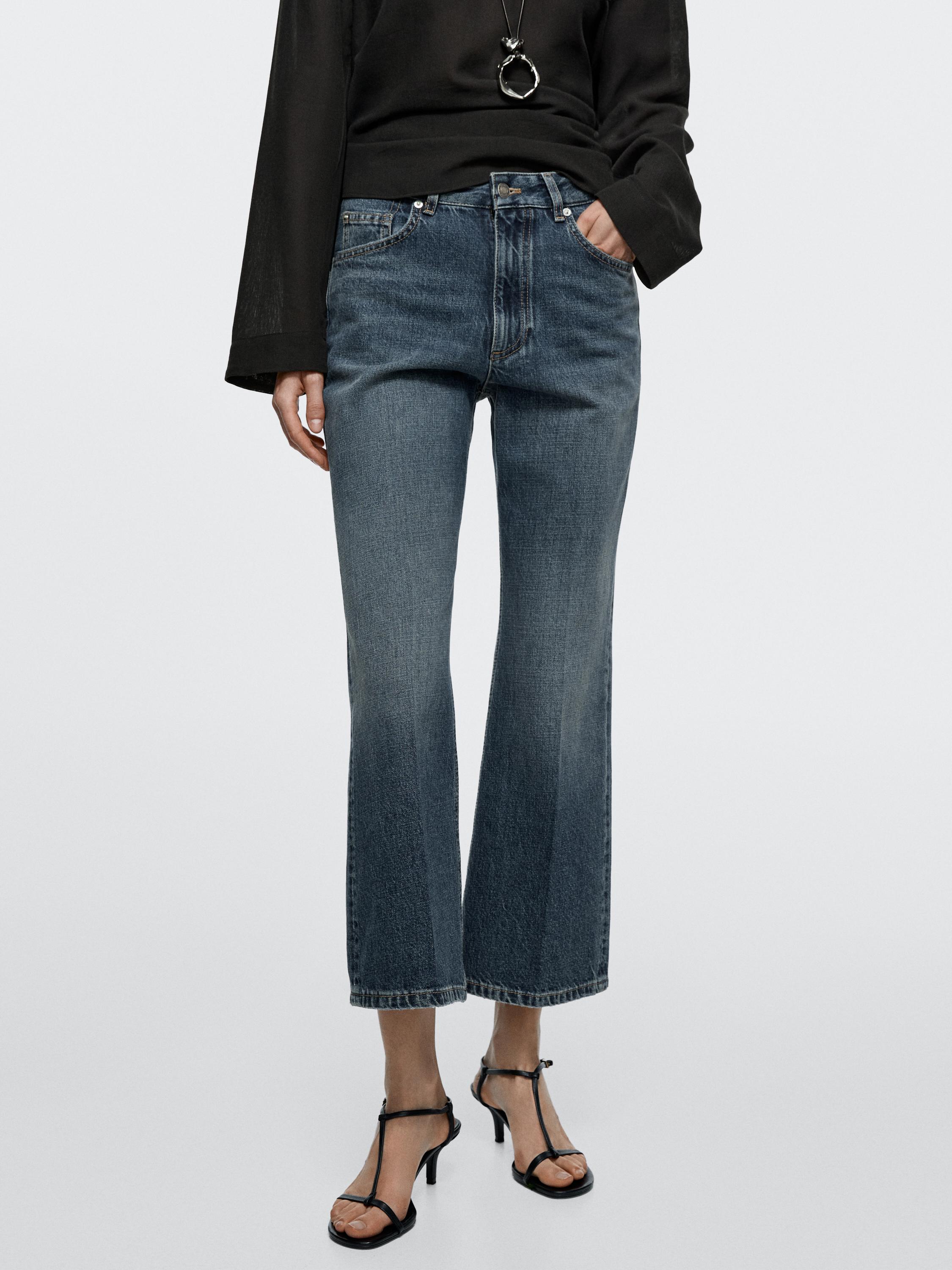Mid-rise cropped flare fit jeans — MEDIUM BLUE