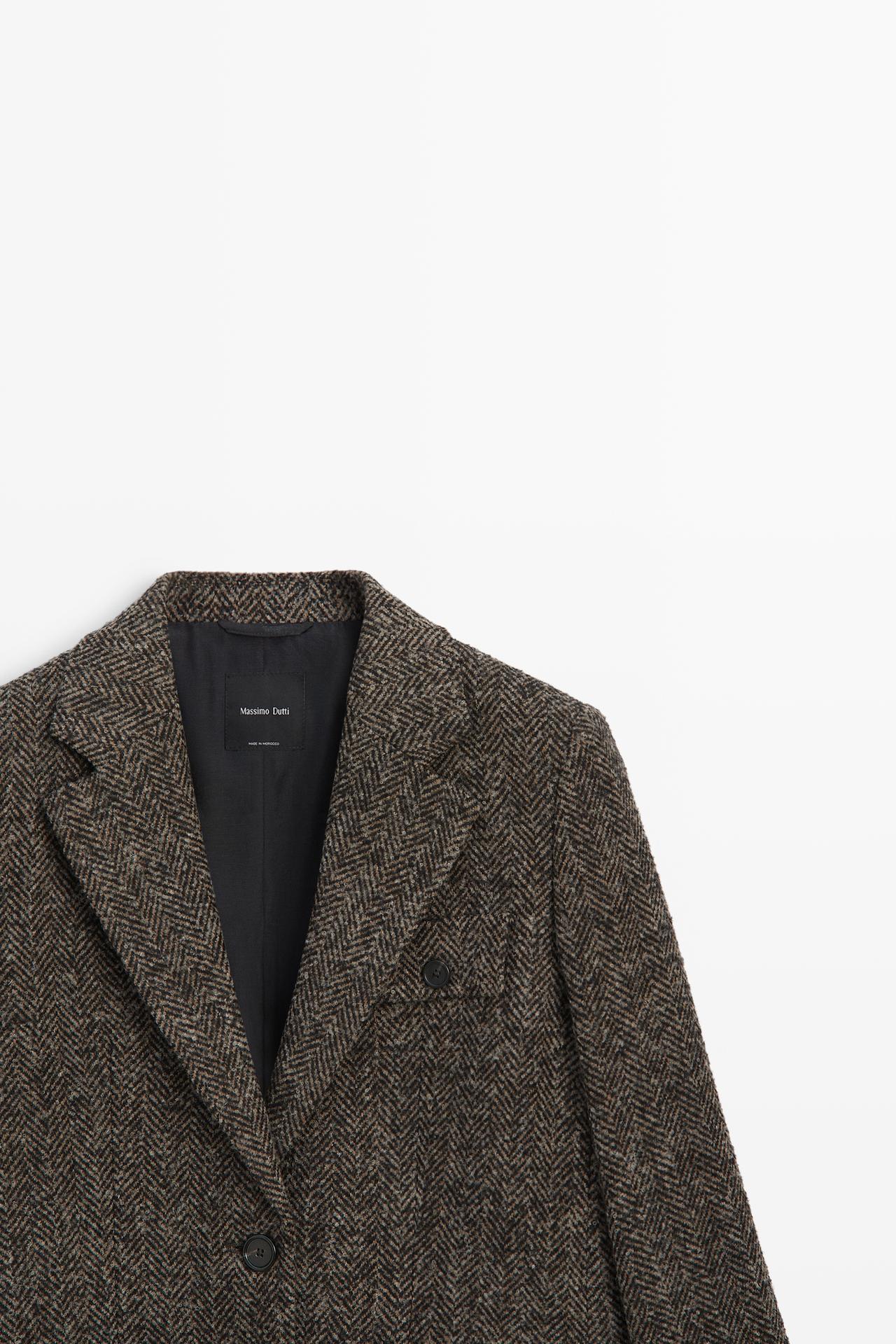 Suede and wool herringbone blazer — BROWN