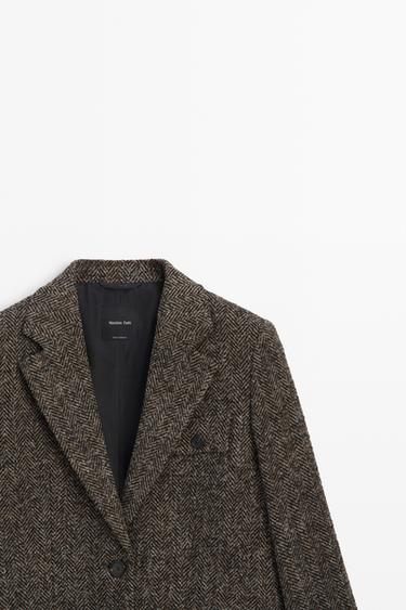 Suede and wool herringbone blazer — BROWN 4