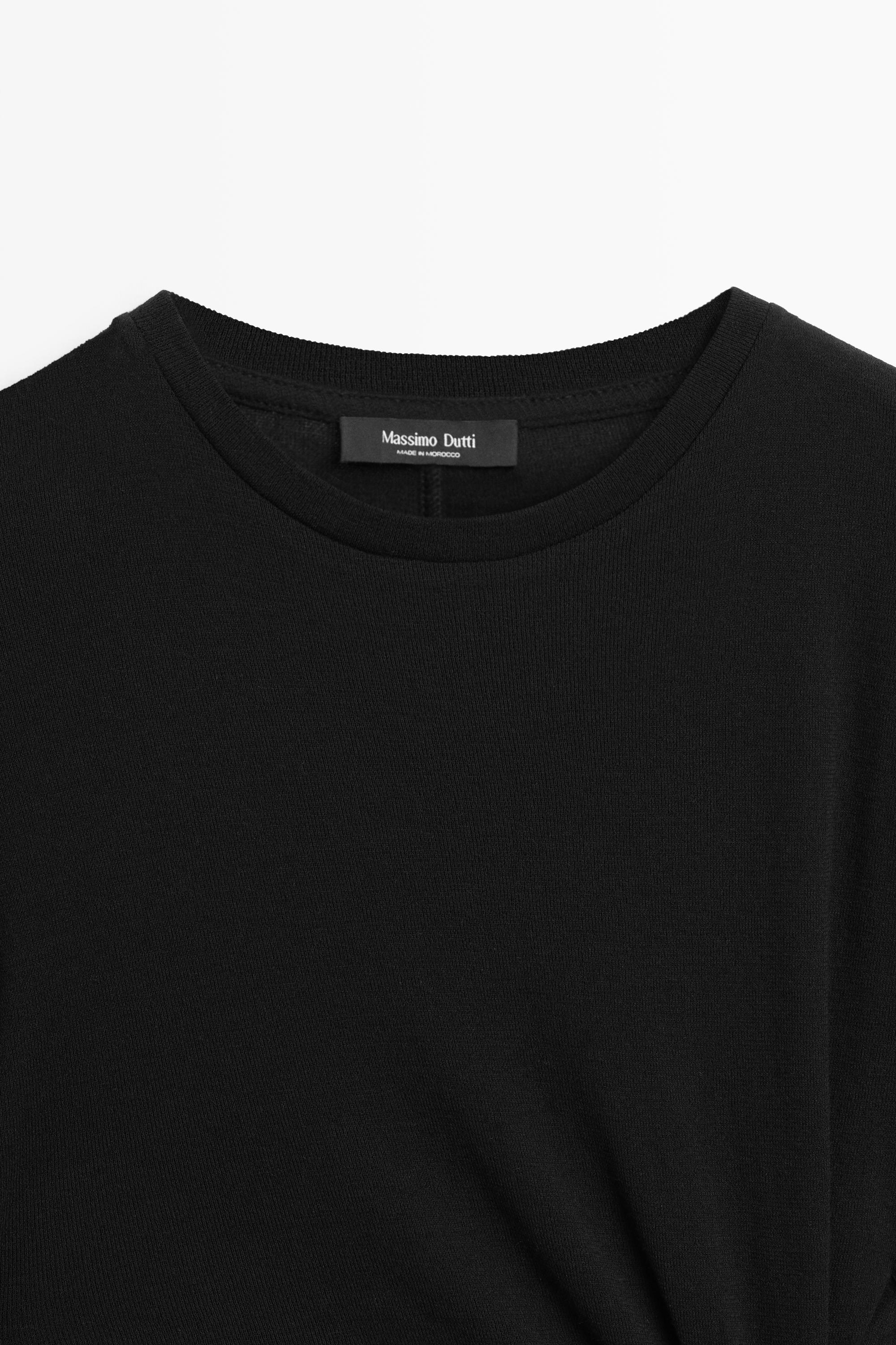 Asymmetric knot-detail T-shirt — BLACK
