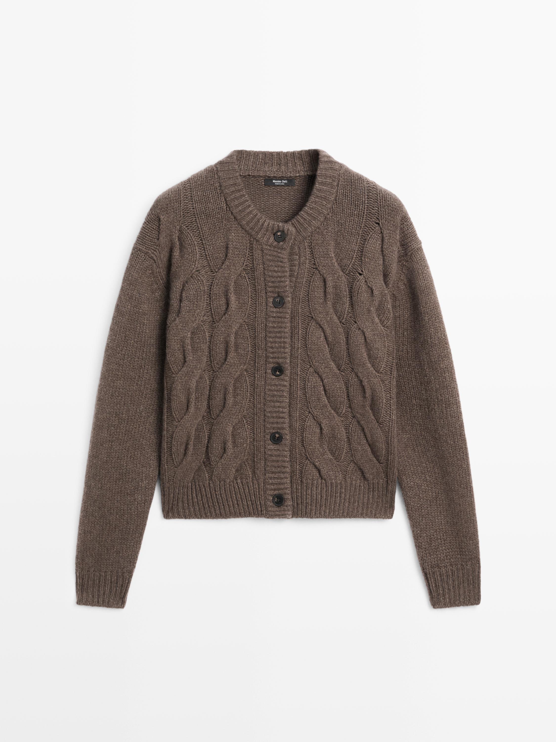 Cardigan en maille tressée de laine mélangée