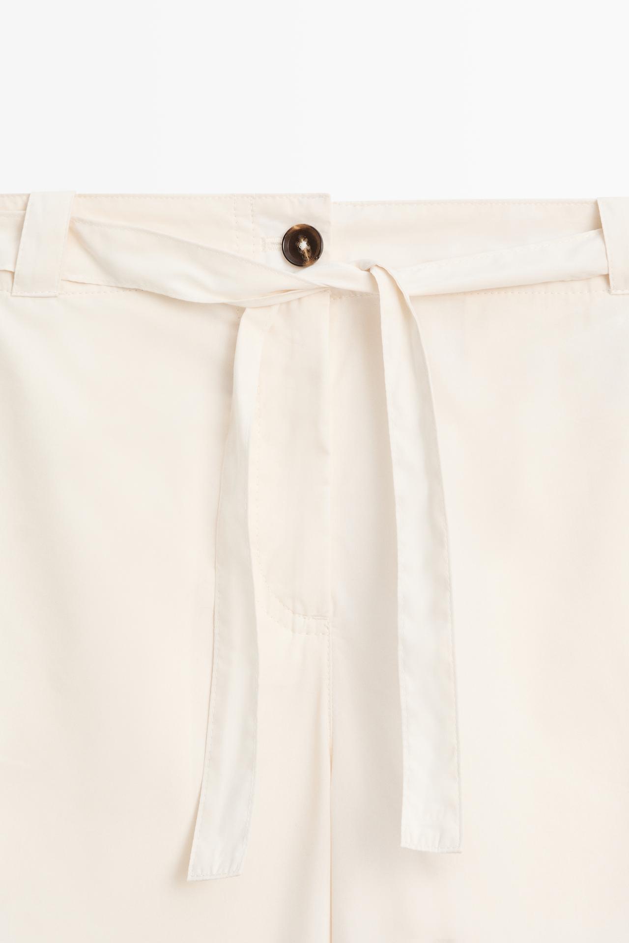 Cotton blend pants with tie detail — WHITE