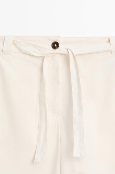 Cotton blend pants with tie detail — WHITE 4